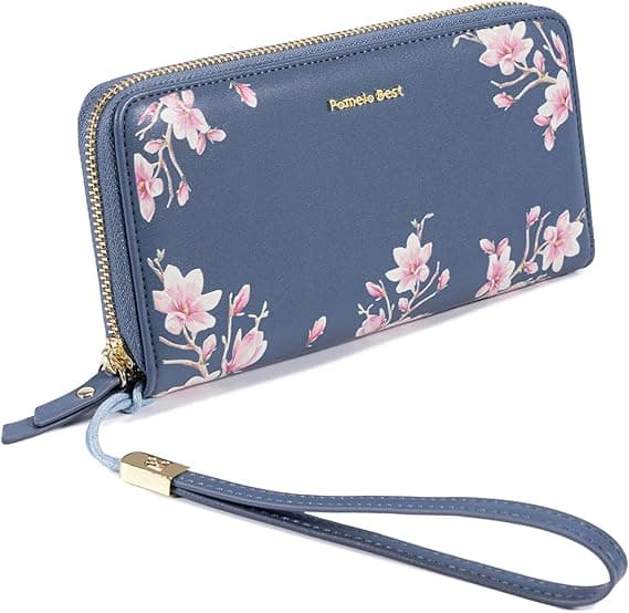 Vulpecula Spade - Womens Wallet RFID Blocking Leather Multi Credit Card Large Capacity Wristlet Zip Around Long Wallets for Lady - Blue