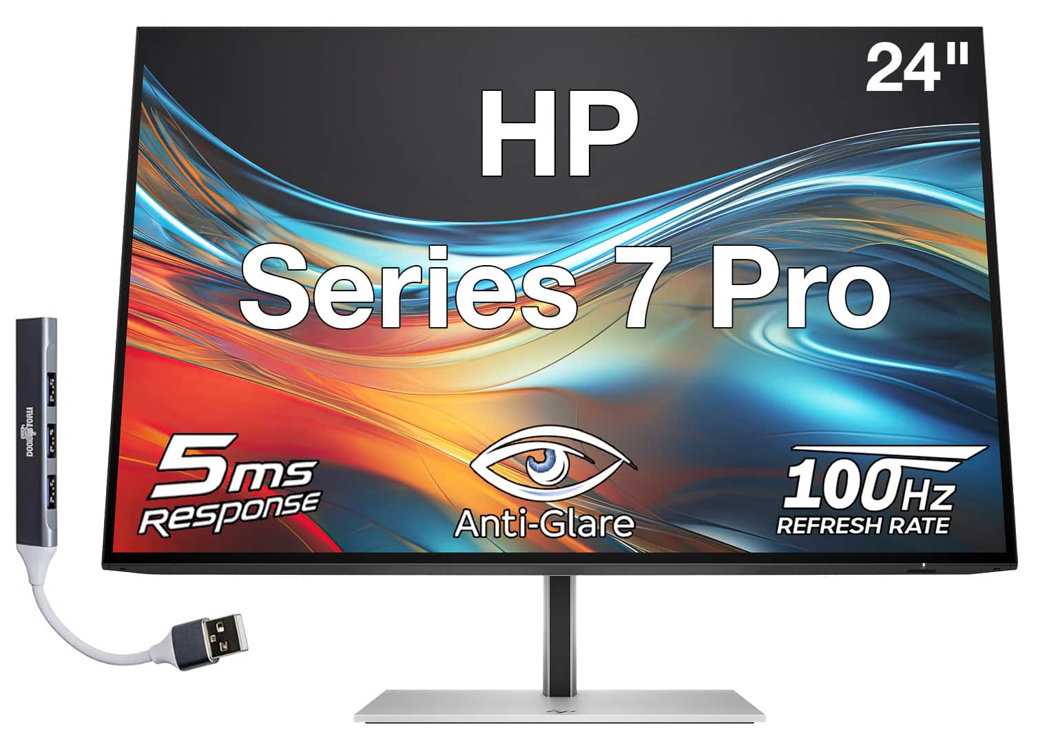 HP - Series 7 Pro 24" WUXGA IPS Monitor, 5ms Response Time, Anti-Glare, Flicker Free, Displayport, HDMI & DKZ Hub - Black/Silver