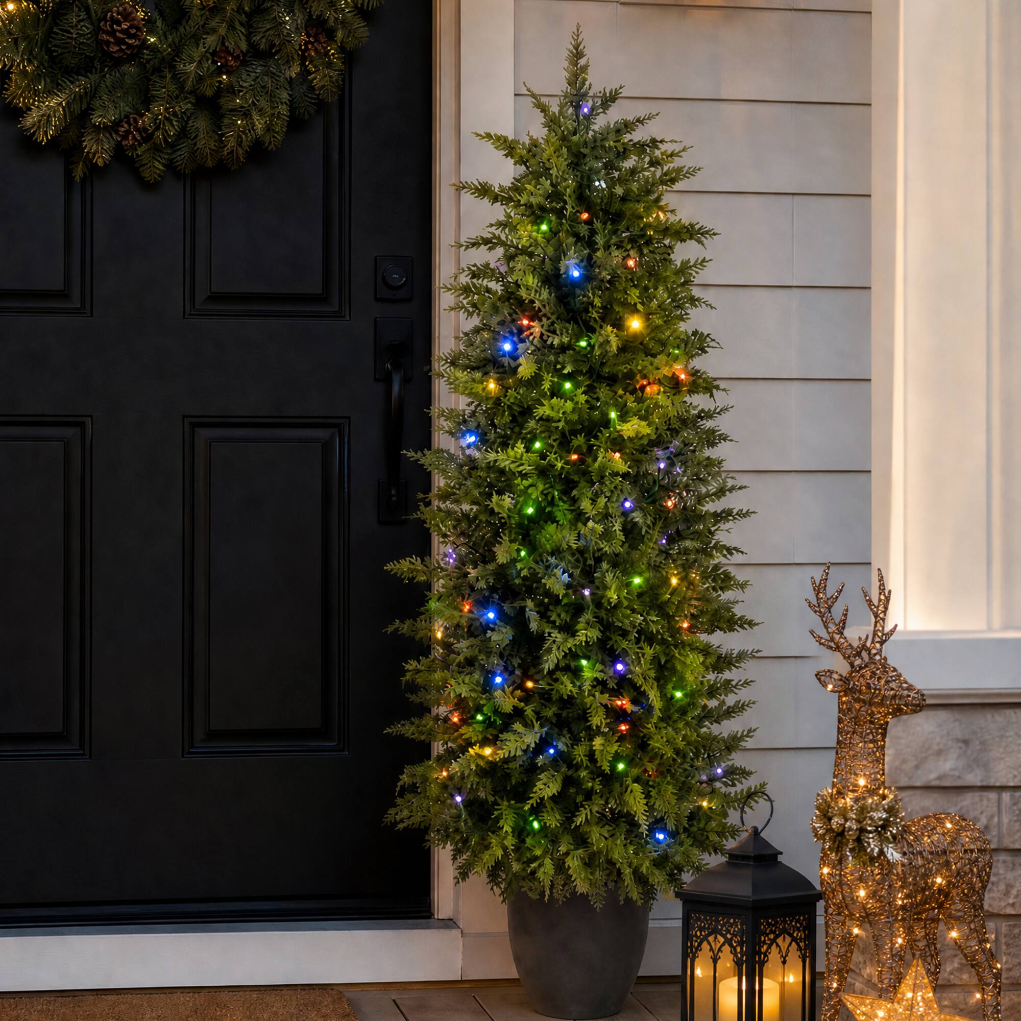 Front. Glitzhome - 4ft Pre-lit Christmas Artificial Cedar Porch Tree with 100 Lights - Multi.