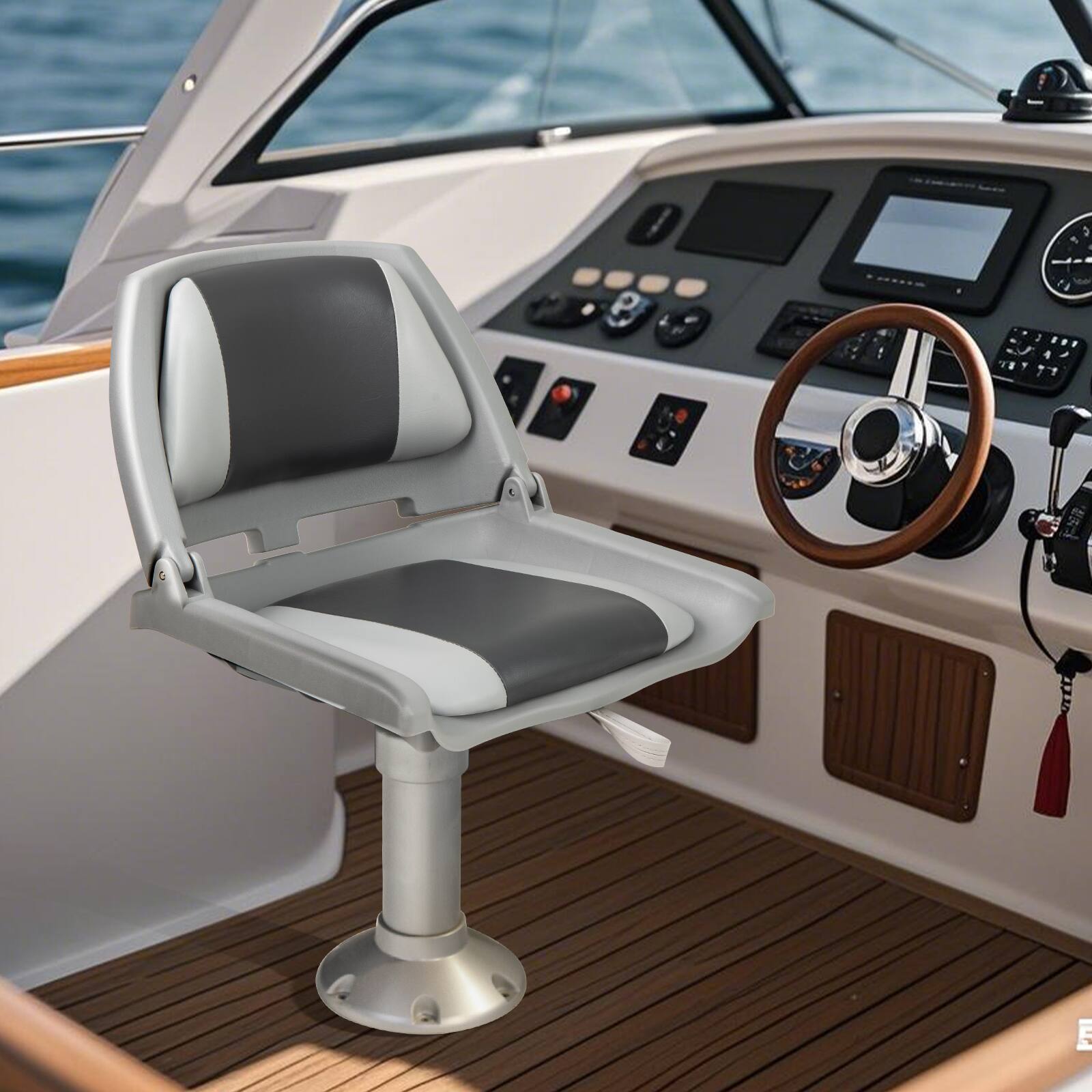 Alt View 3. Gymax - Gymax Folding Fishing Boat Seat w/High-density Sponge Cushion PVC Surface & PP Frame White - Gray, White.