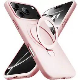 Entronix - Magnetic iPhone 17 Pro Max Case - Soft-Touch Liquid Silicone with Stand - Pink