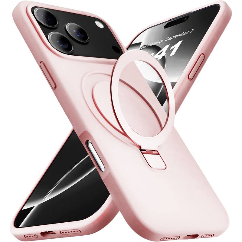 Entronix - Magnetic iPhone 17 Pro Max Case - Soft-Touch Liquid Silicone with Stand - Pink