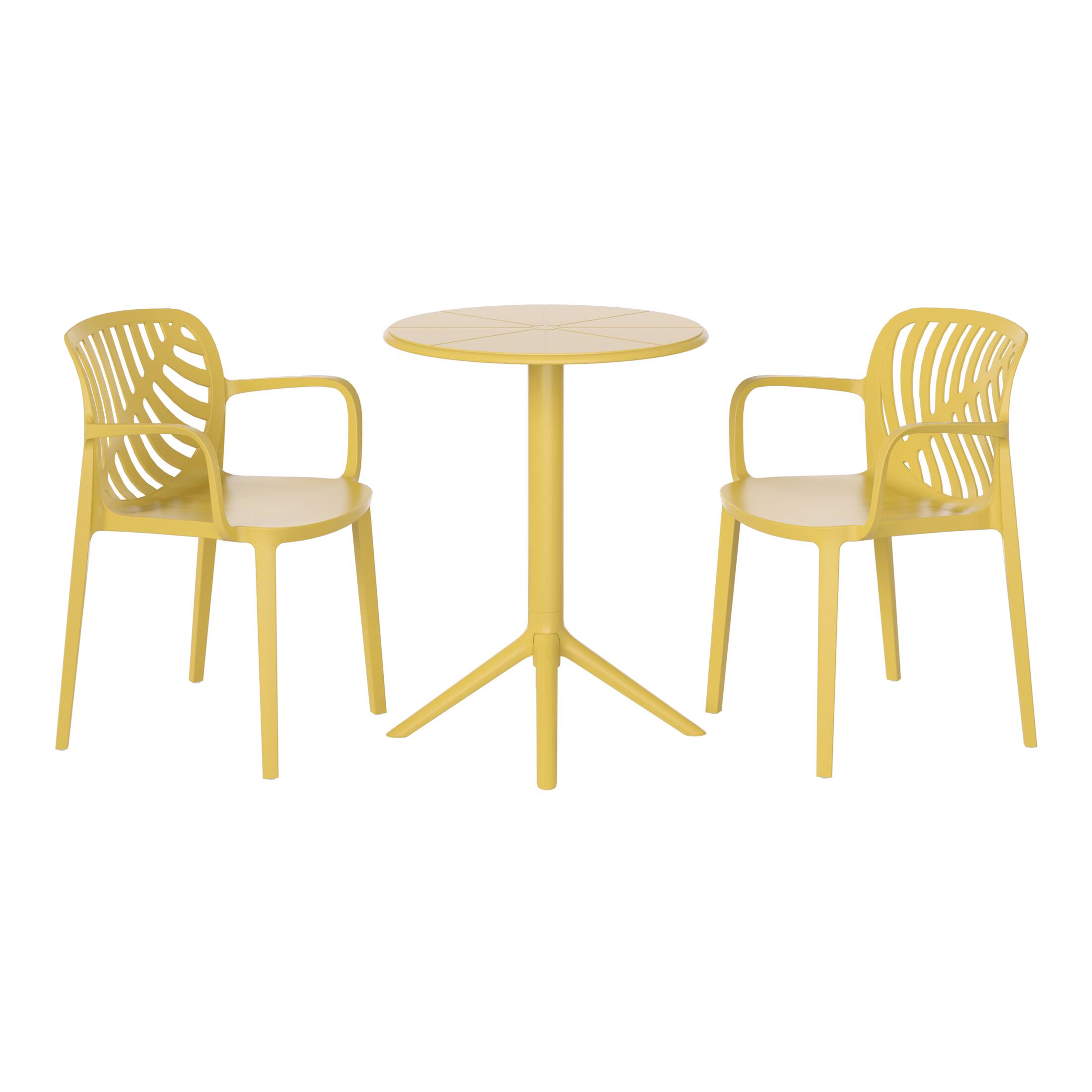 Front. WestinTrends - WestinTrends Playa 3-Piece Outdoor Resin Patio Bistro Table Set with Stackable Patio Dining Side Chairs For 2 - Yellow.