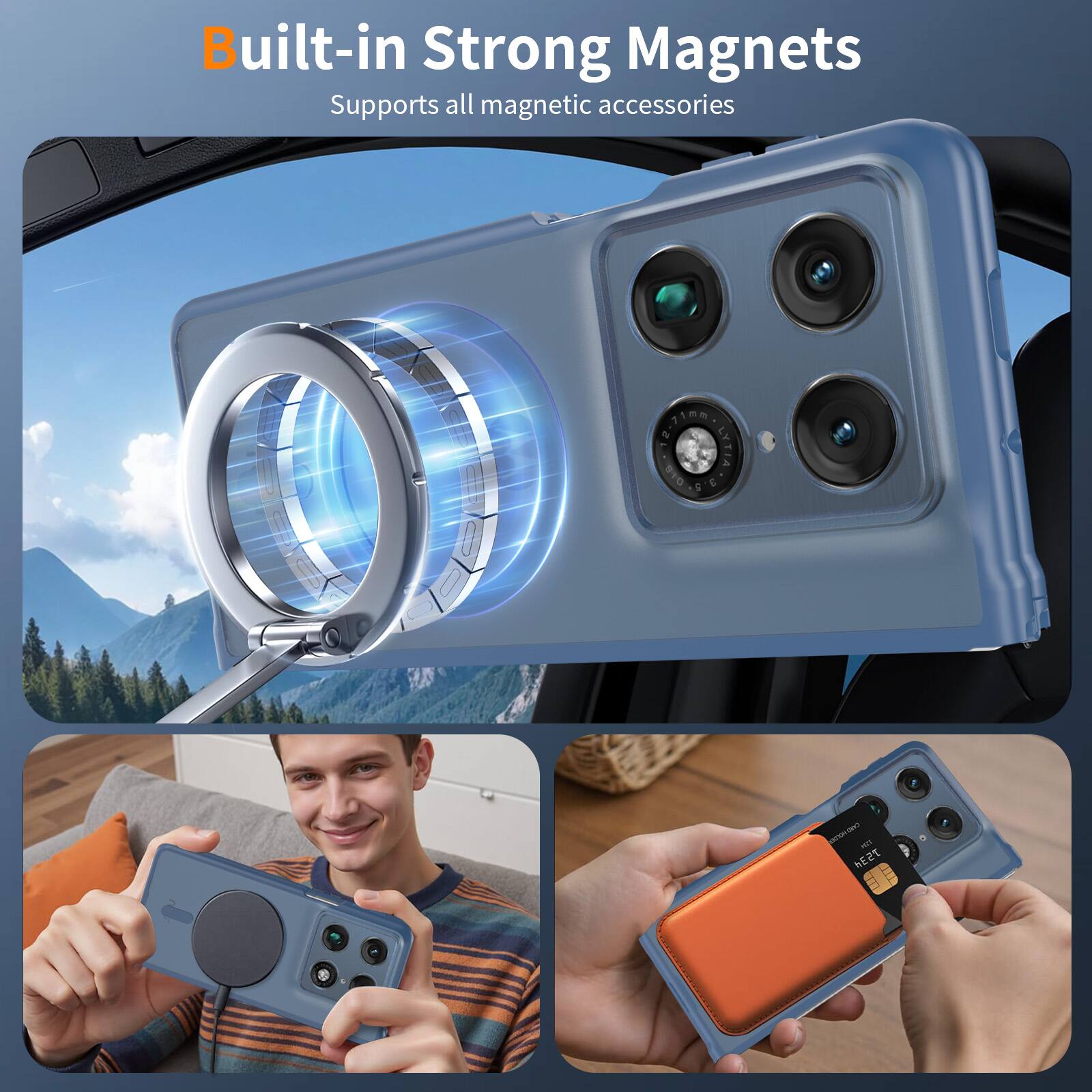 Built-in Strong Magnets  
Supports all magnetic accessories