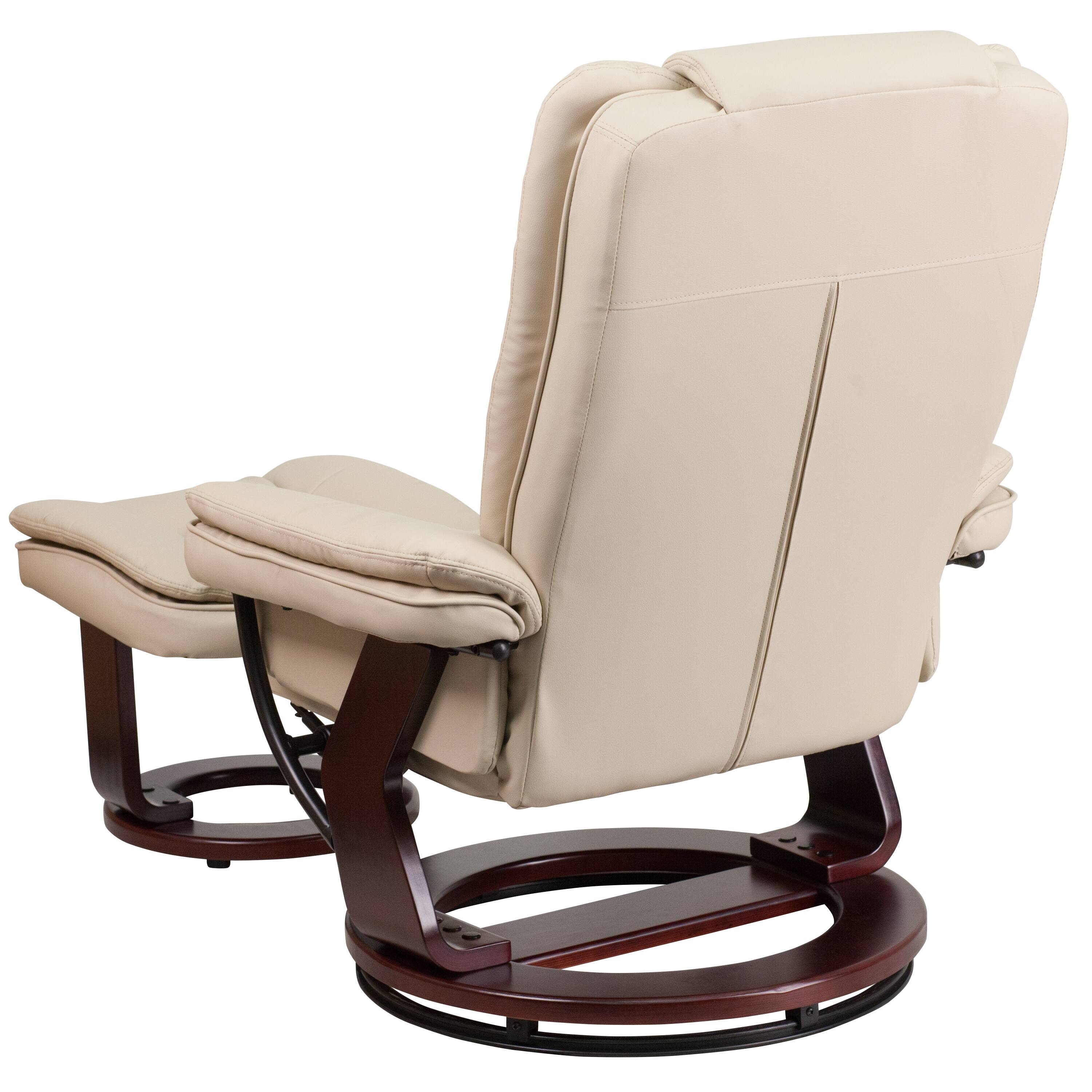 Alt View 14. Alamont Home - Bali Beige LeatherSoft Multi-Position Recliner &Ottoman w/Swivel Mahogany Wood Base - Beige.
