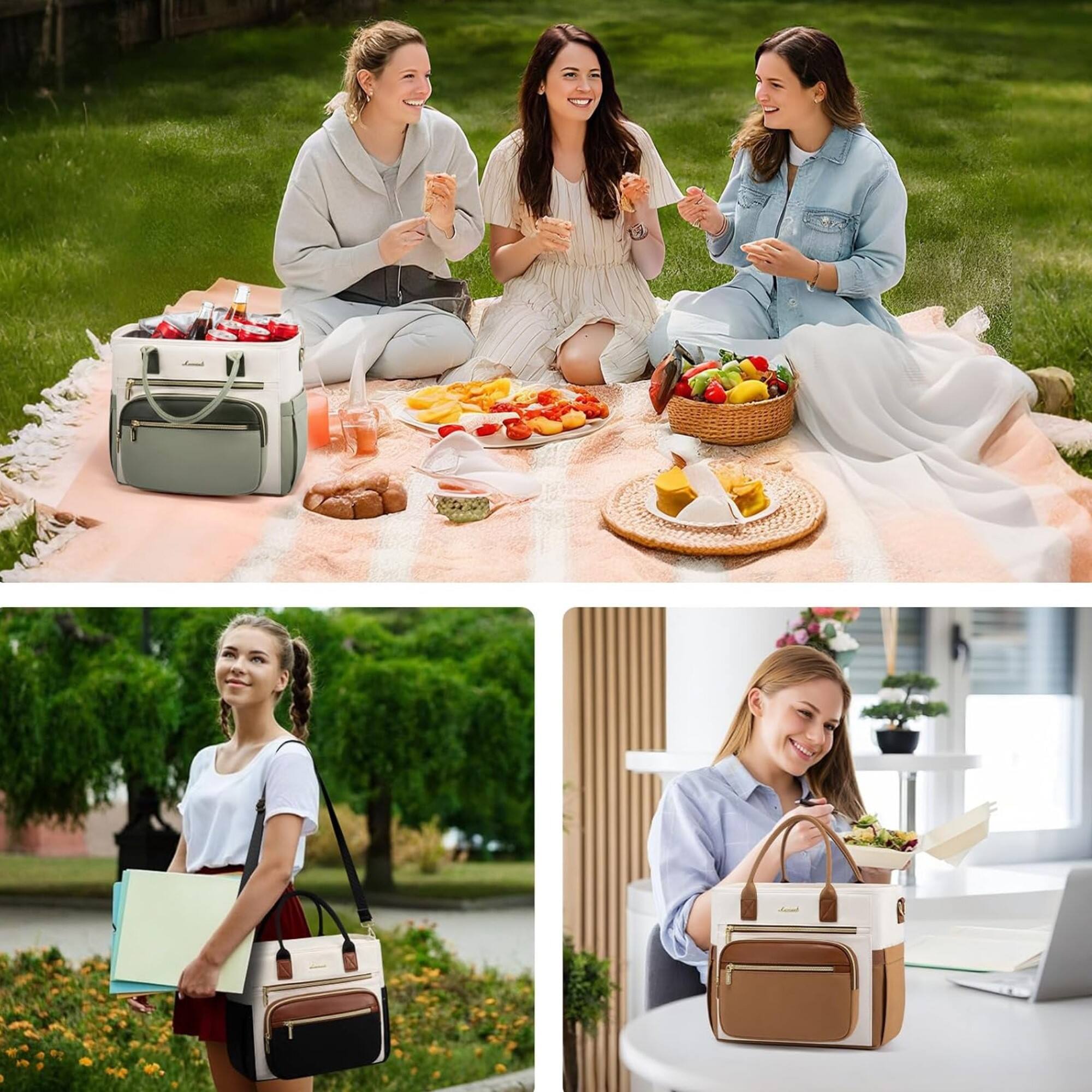 Alt View 6. LOVEVOOK - LOVEVOOK Lunch Tote Bag for Women, 15.6 inch Laptop Bag with Insulated Lunch Compartment, Computer Handbag with Purse - Assorted Pre-Pack.
