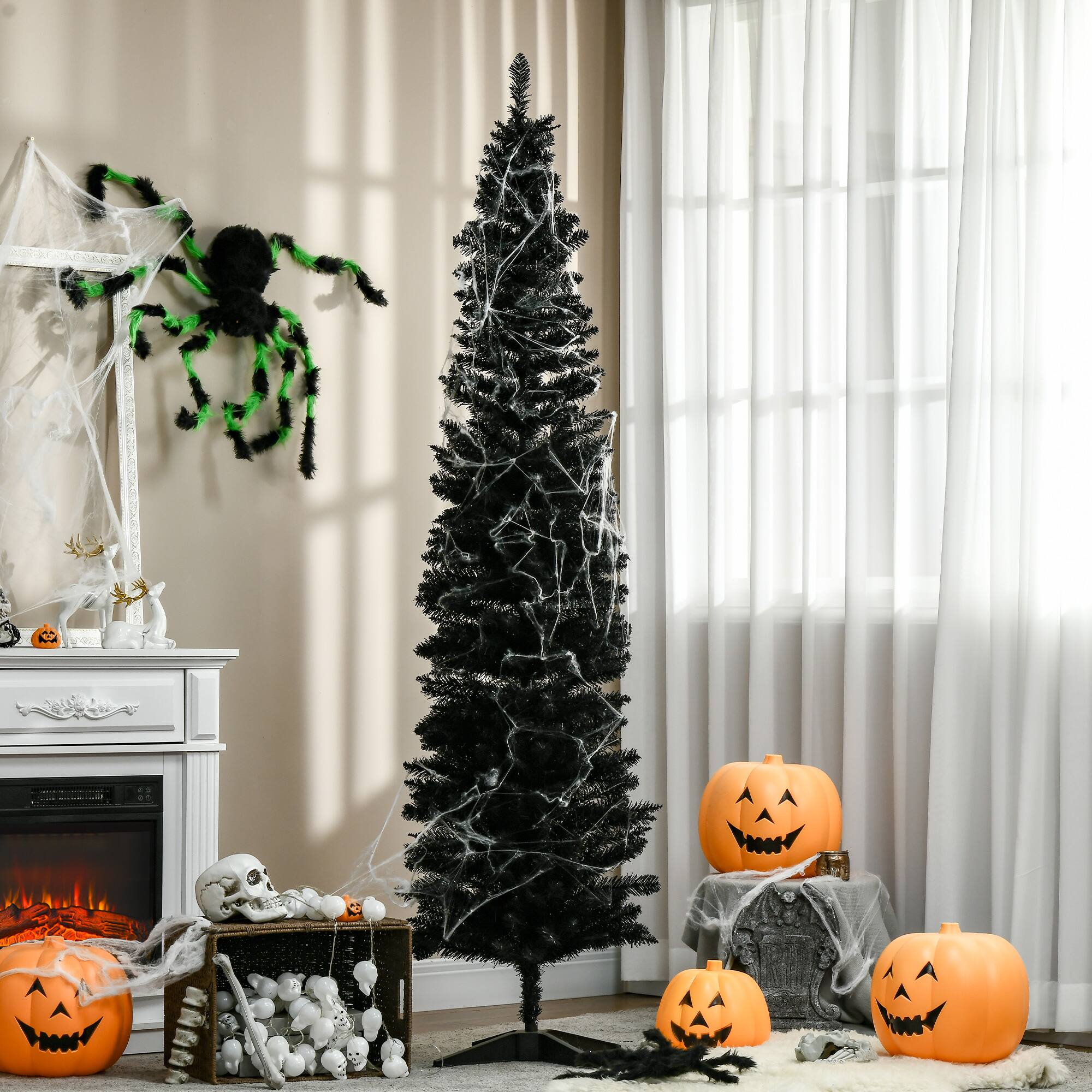 Alt View 1. Homcom - Unlit Pencil Artificial Christmas Tree with Realistic Branches and 499 Tips - black.