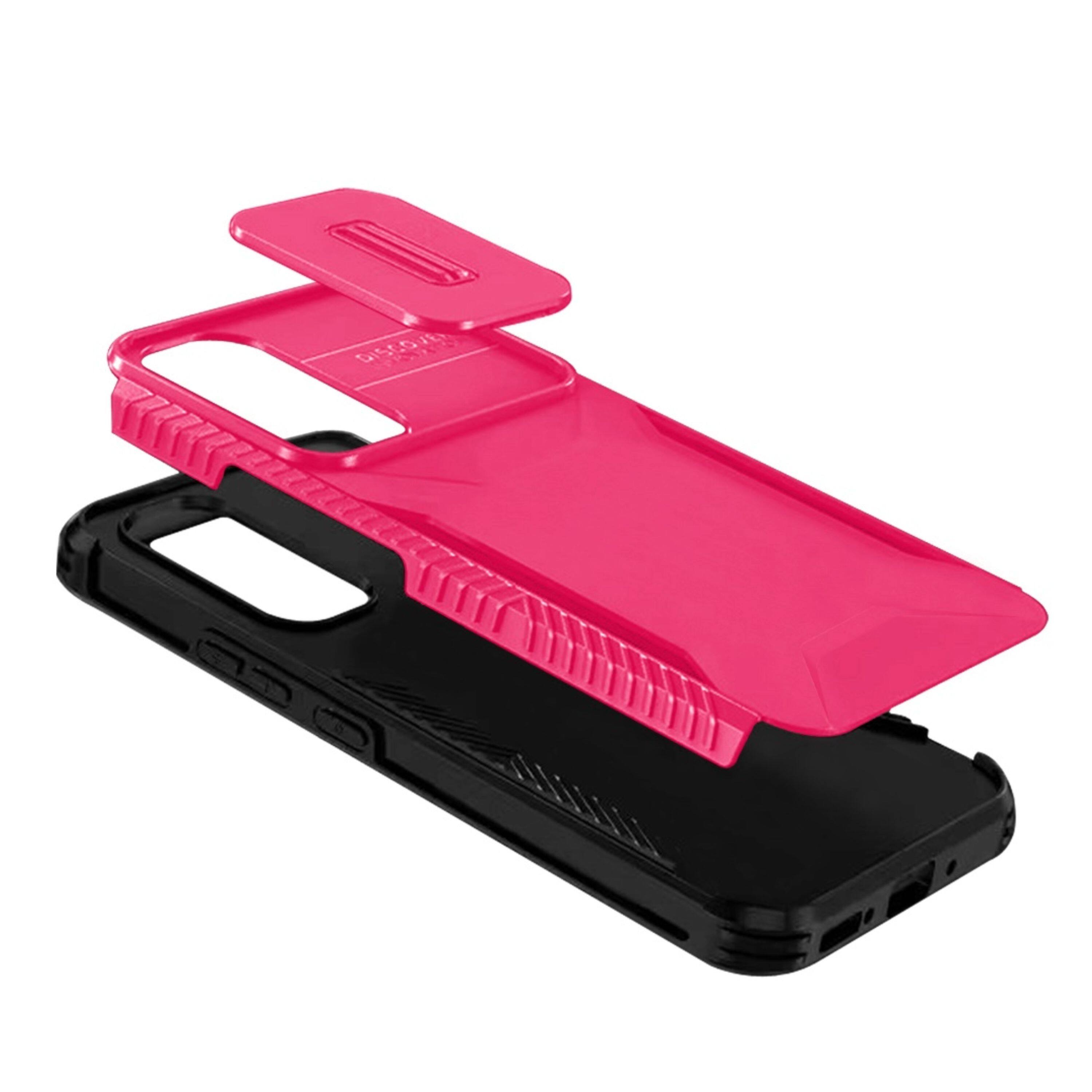 Angle. Kitcheniva - Rugged Side Grip Sliding Lens Phone Case With Tempered Glass For Samsung Galaxy S25 FE Hot Pink - Hot Pink.