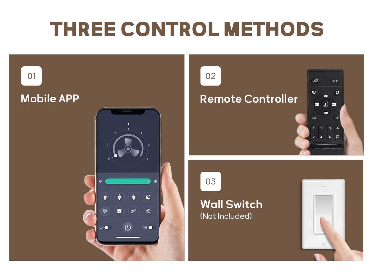 THREE CONTROL METHODS

01 Mobile APP

02 Remote Controller

03 Wall Switch (Not Included)