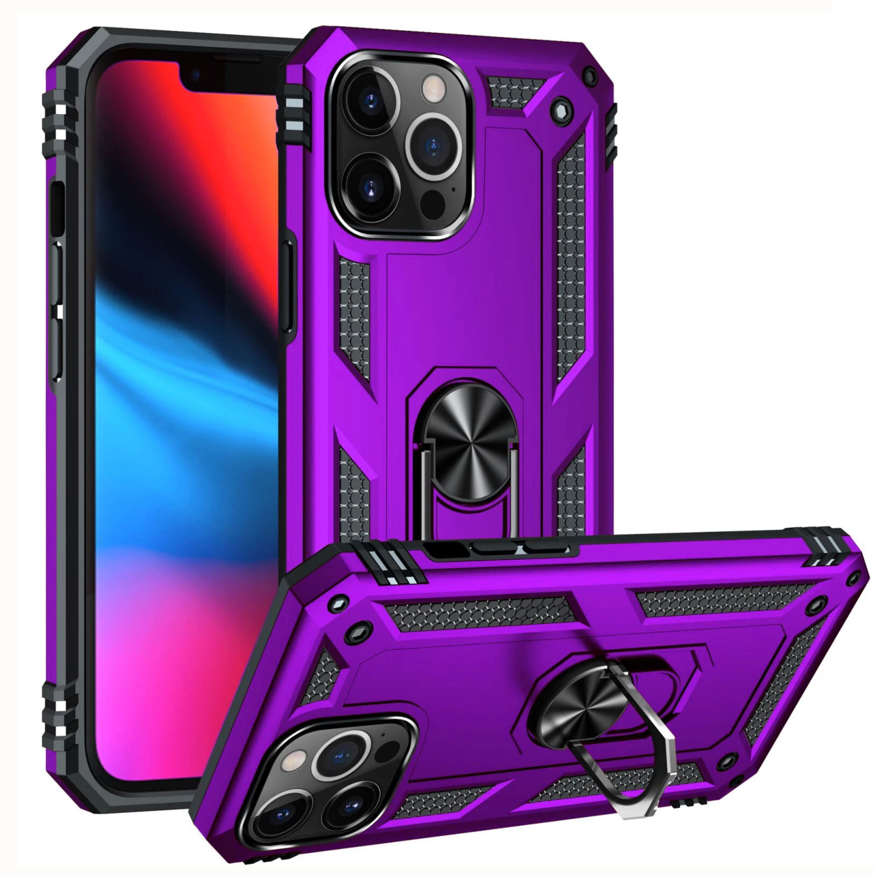Kitcheniva - Dual Layer Shockproof Armor With Ring Holder For iPhone 11 Case And Tempered Glass - Purple price history on PriceWatchPro