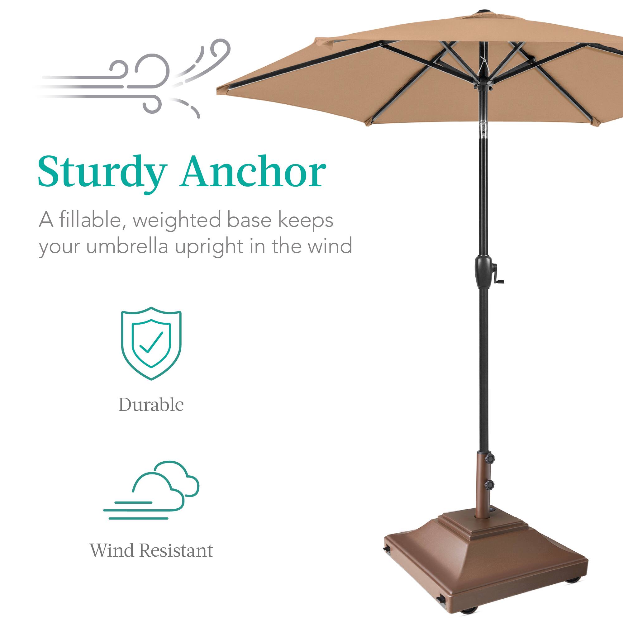 Sturdy Anchor  
A fillable, weighted base keeps your umbrella upright in the wind  

Durable  
Wind Resistant