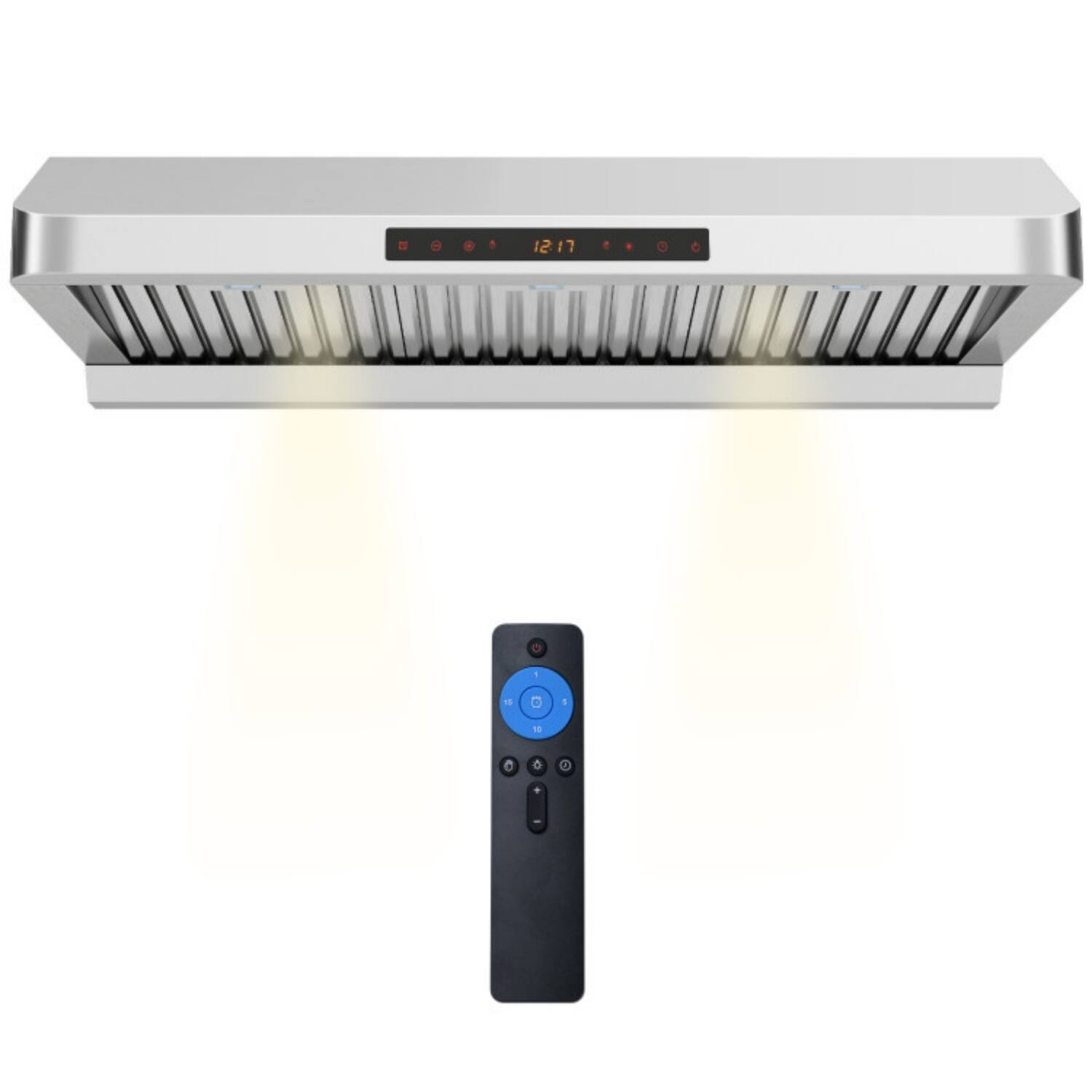 Alt View 5. LUCKY ONE - 36 Inch Under Cabinet Range Hood 900 CFM with 4 Speeds & Oil Collector - Kitchen Vent - Silver.