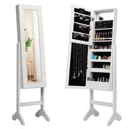 Ecooso - Standing Mirrored Jewelry Armoire Cabinet with Full-Length Mirror and LED Lights