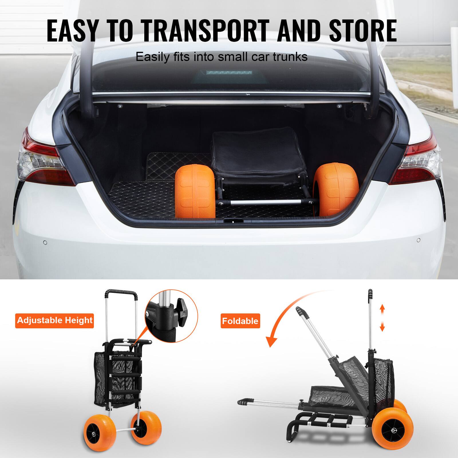 EASY TO TRANSPORT AND STORE
Easily fits into small car trunks
Adjustable Height
Foldable