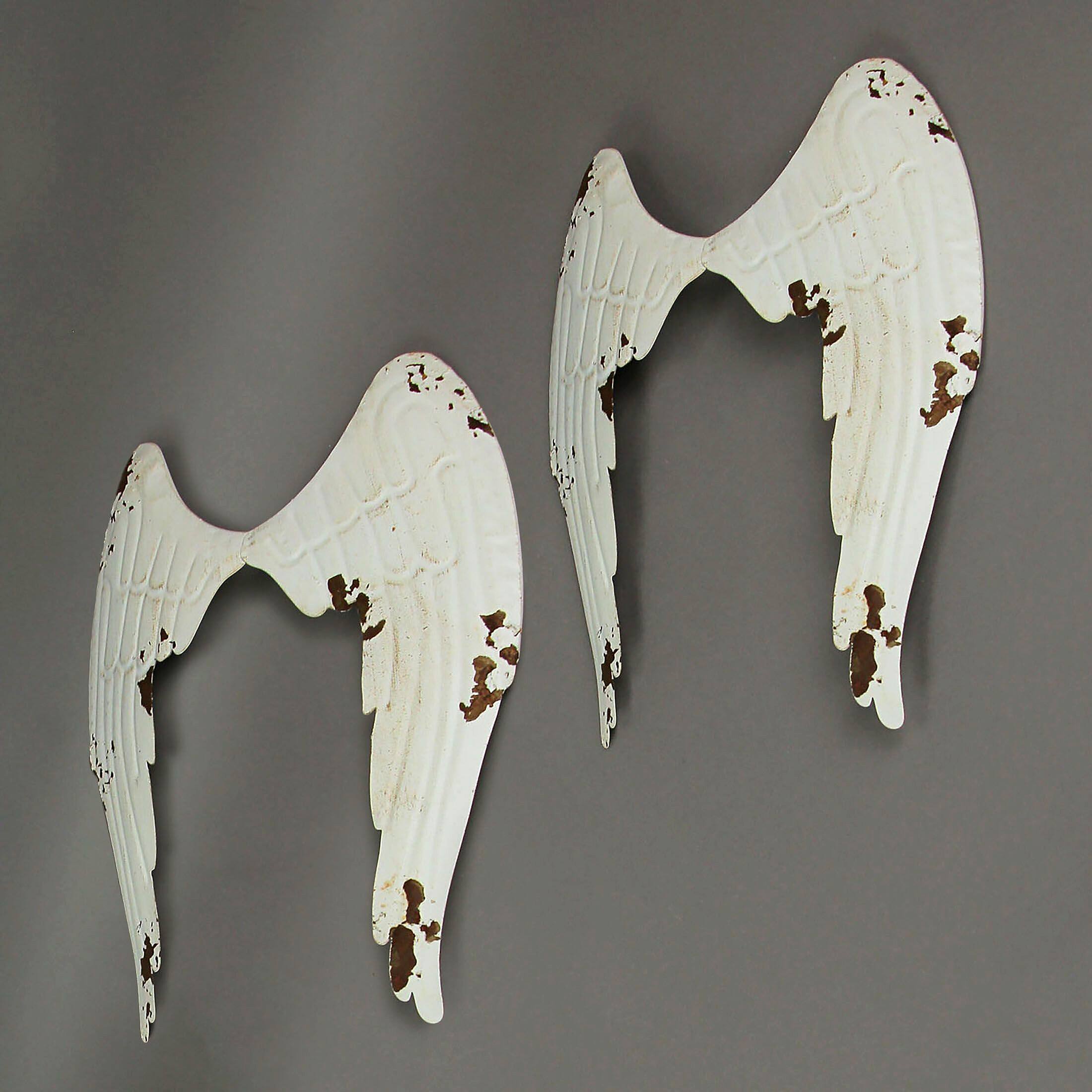 Alt View 3. Things2Die4 - Metal Angel Wings Wall Sculptures Set of 2 Distressed White 13.25 In - White.