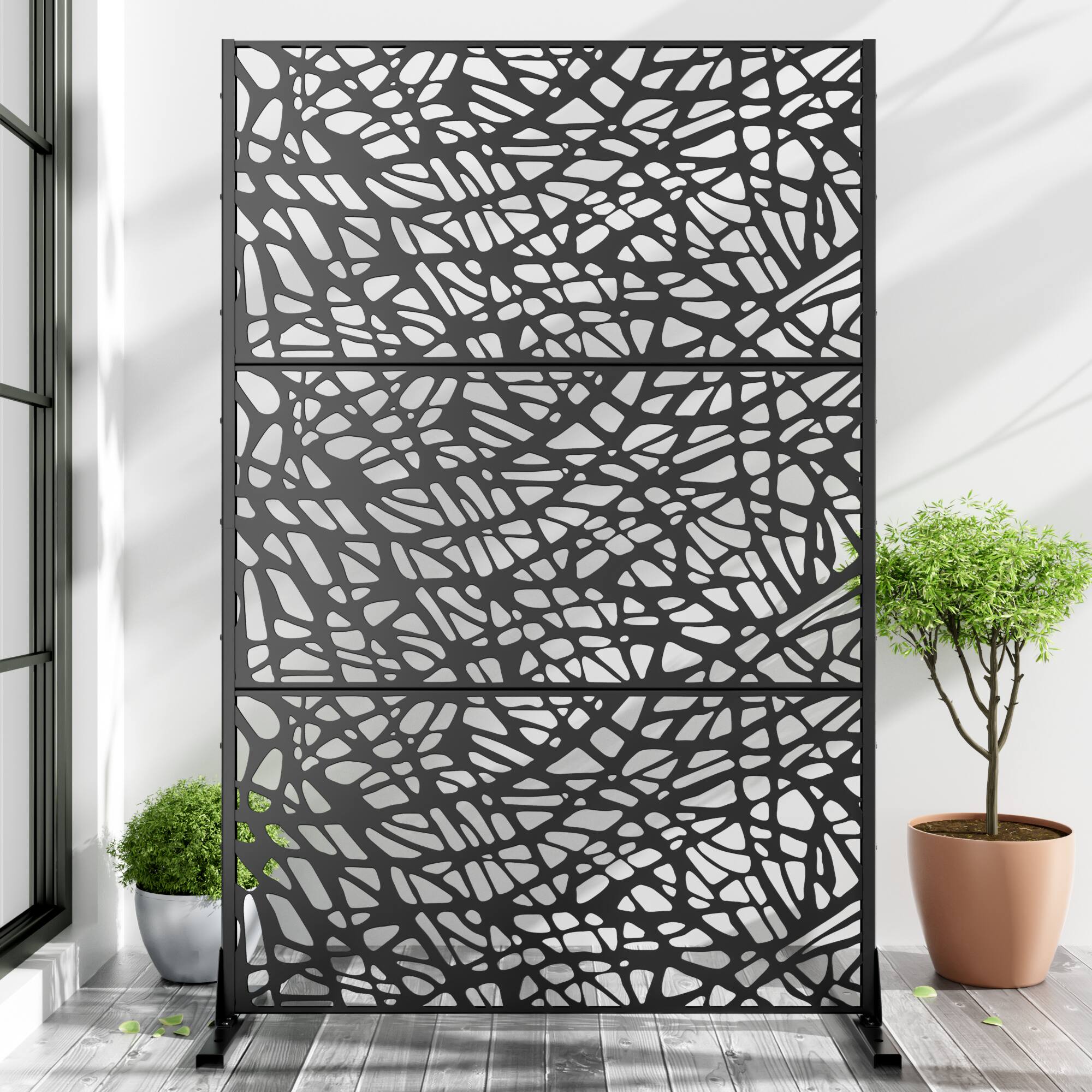 Front. PexFix - 72 in. x 47 in. Net Pattern Metal Outdoor Privacy Screen & Panels, Freestanding Garden Divider Fence - Black.