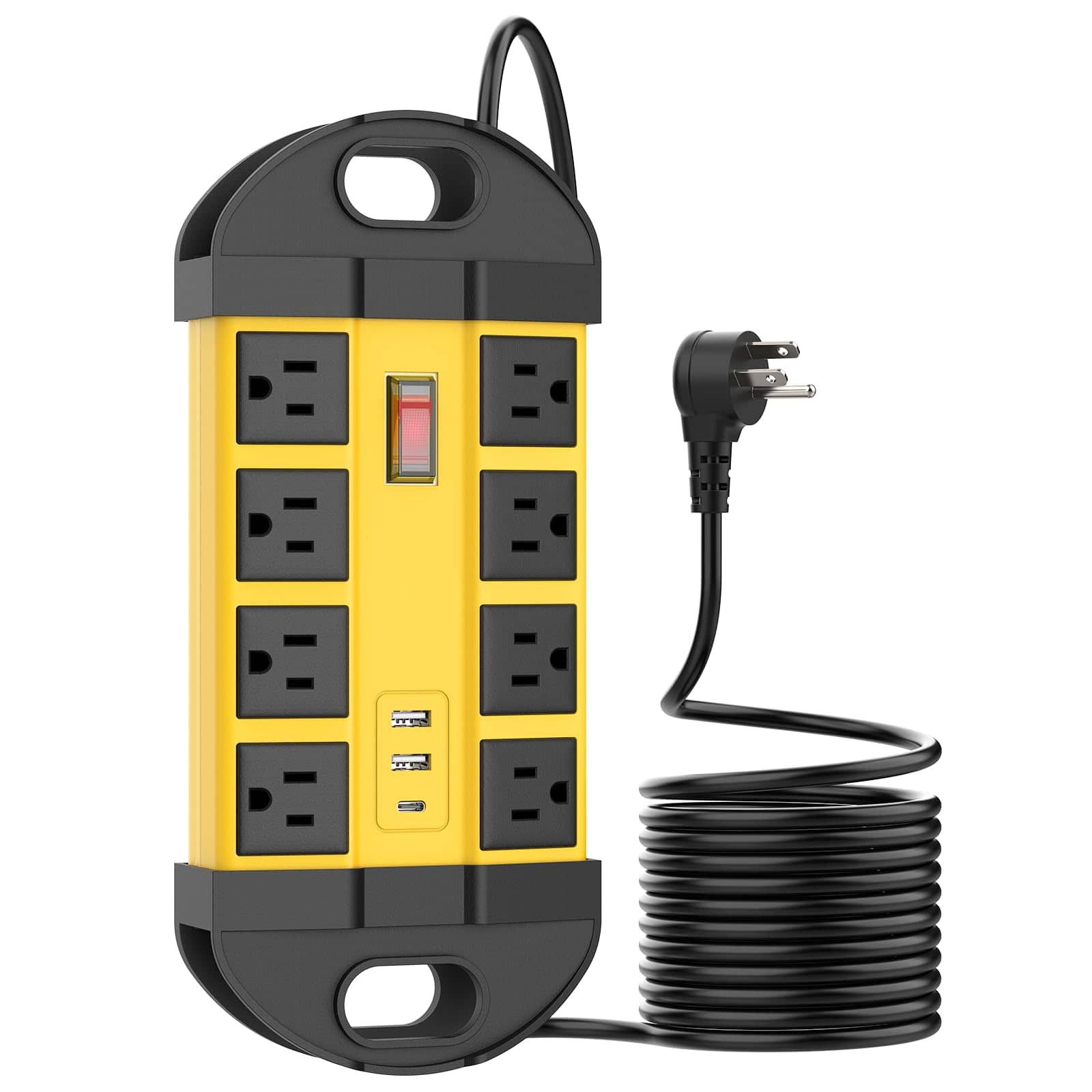 Dazzed Corner - Outdoor Weatherproof 8 Outlet Power Strip, 6 FT Extension Cord - Yellow