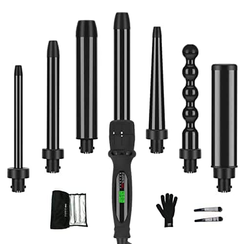 DORLUKFU - Curling Iron, 7 in 1 Curling Wand Set with 7 Interchangeable Barrels and Heat Protective Glove Auto Shut Off Dual