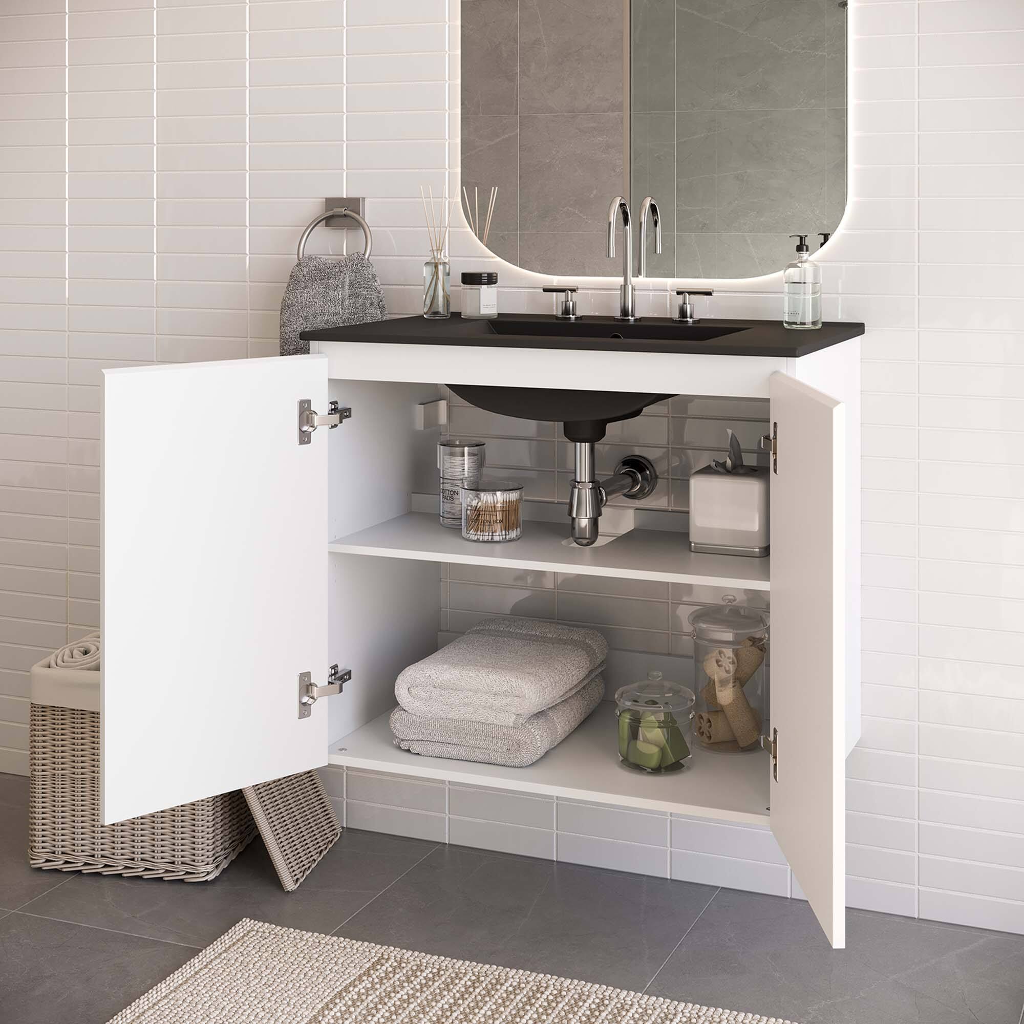 Back. Modway - Bryn Wall-Mount Bathroom Vanity Basin Included - White Black.