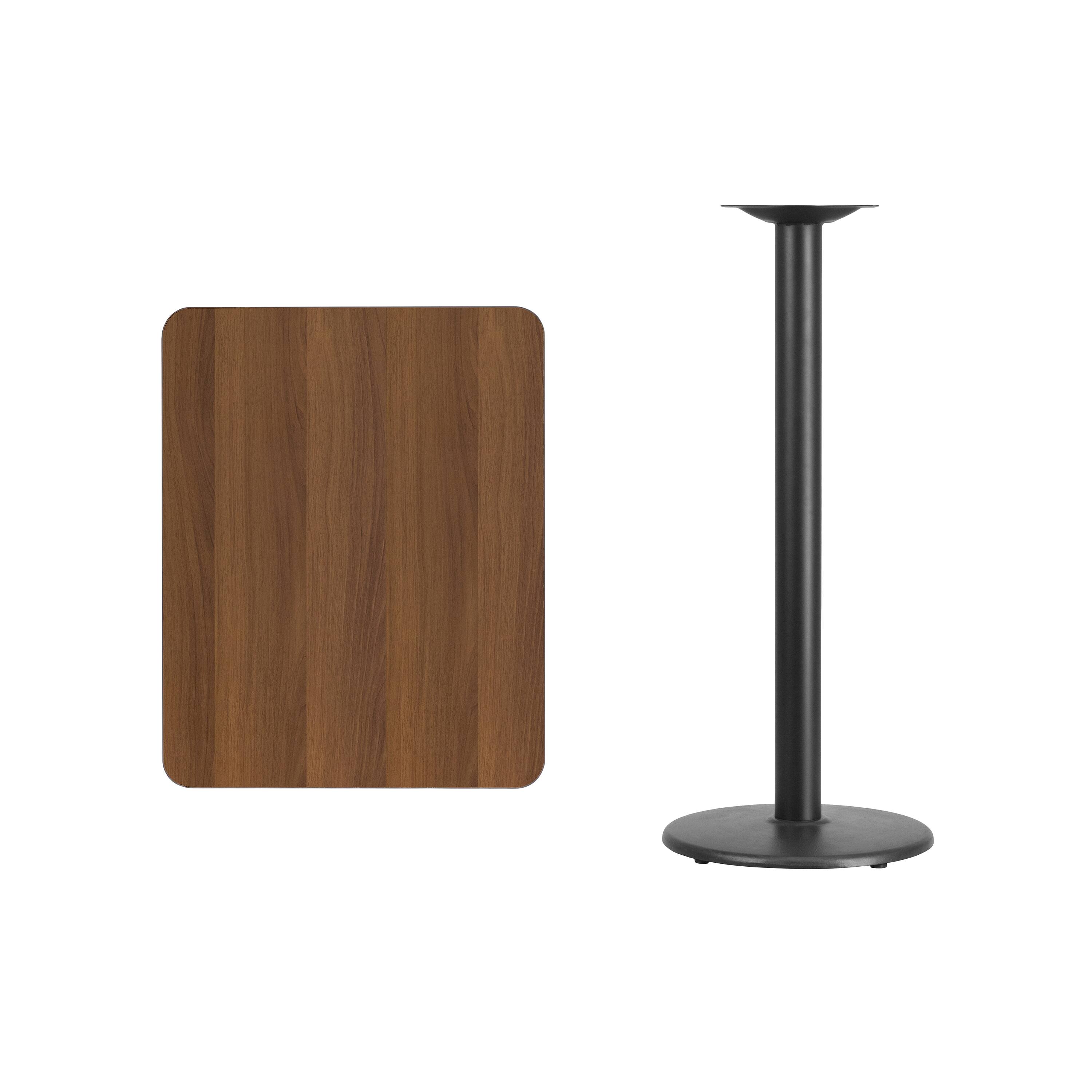 Alt View 2. Emma + Oliver - 24"x30" Rectangular Laminate Bar Table with 18" Round Base - Walnut.