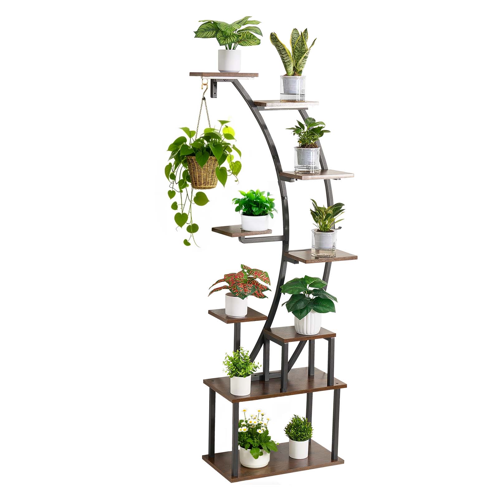 Alt View 5. VEVOR - Plant Stand Indoor with Grow Lights, 63in Tall 9-Tier Lighted Plant Shelf, Metal Corner Plants Holder, 3 Timer - Brown + black.