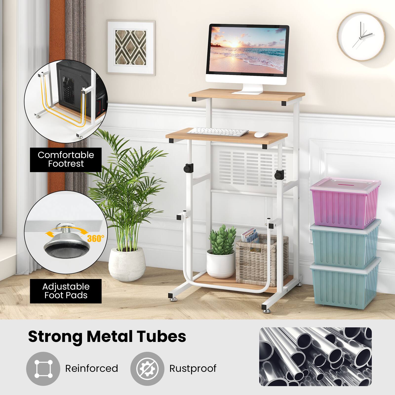 Comfortable Footrest  
360° Adjustable Foot Pads  
Strong Metal Tubes  
Reinforced Rustproof