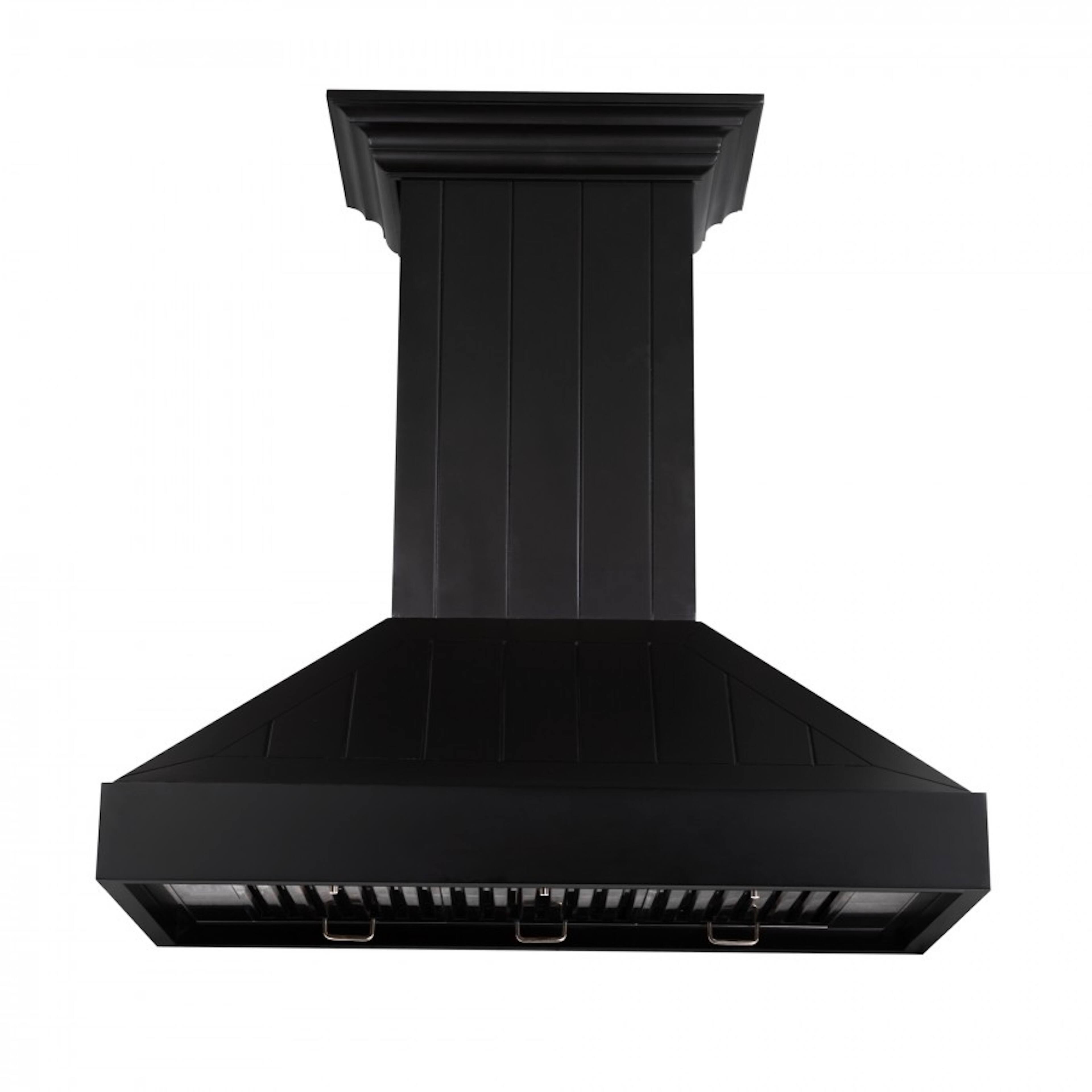 Angle. ZLINE - 36" Wooden Convertible Vent Wall Mount Range Hood - Black.