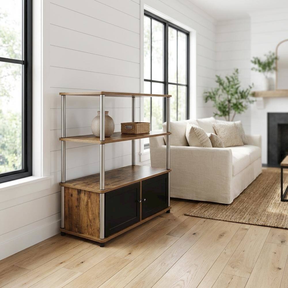 Alt View 1. FurniFact - Barnwood TV Stand with Storage Cabinets and Shelves for 40-Inch TVs - Brown.