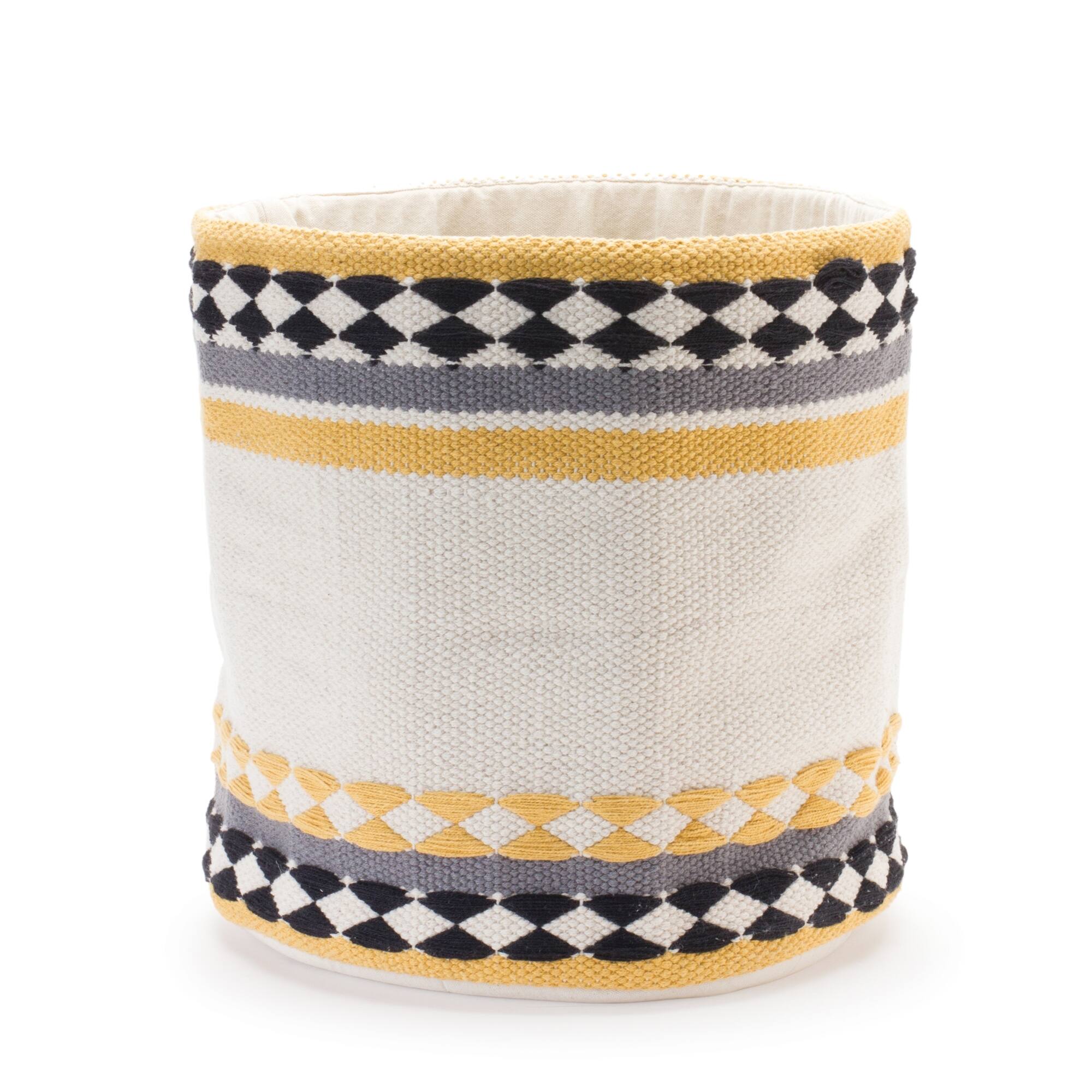 Left. BreeBe - Striped Cotton Basket (Set of 2) - Cream, Brown.
