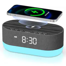 Dazzed Corner - Alarm Clock with Wireless Charger, Sound Machine with Dual Speakers - Black