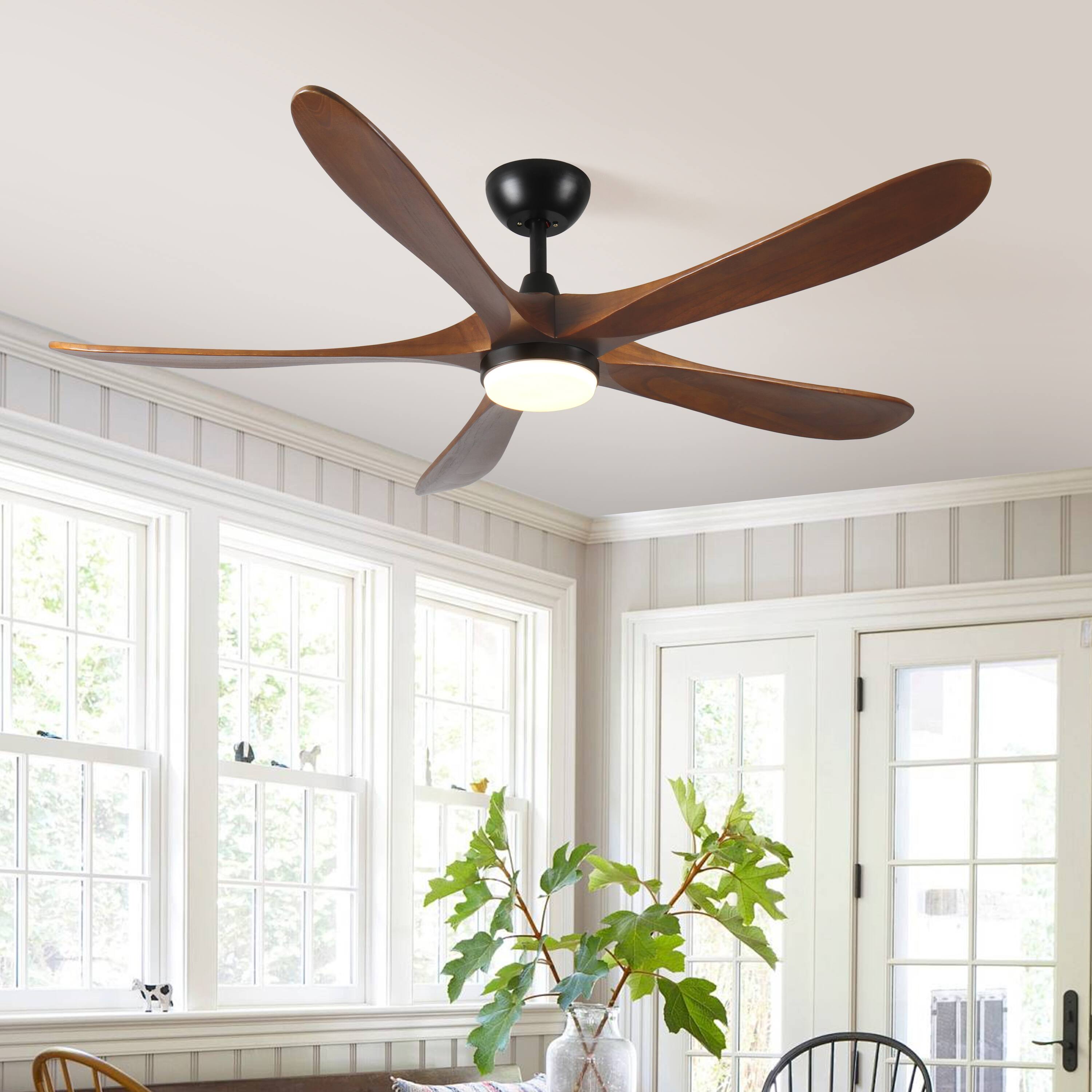 Alt View 1. APRILSOUL - 62 Inch Reversible Wood Ceiling Fan Remote LED 6 Speed Walnut - Antique brown.