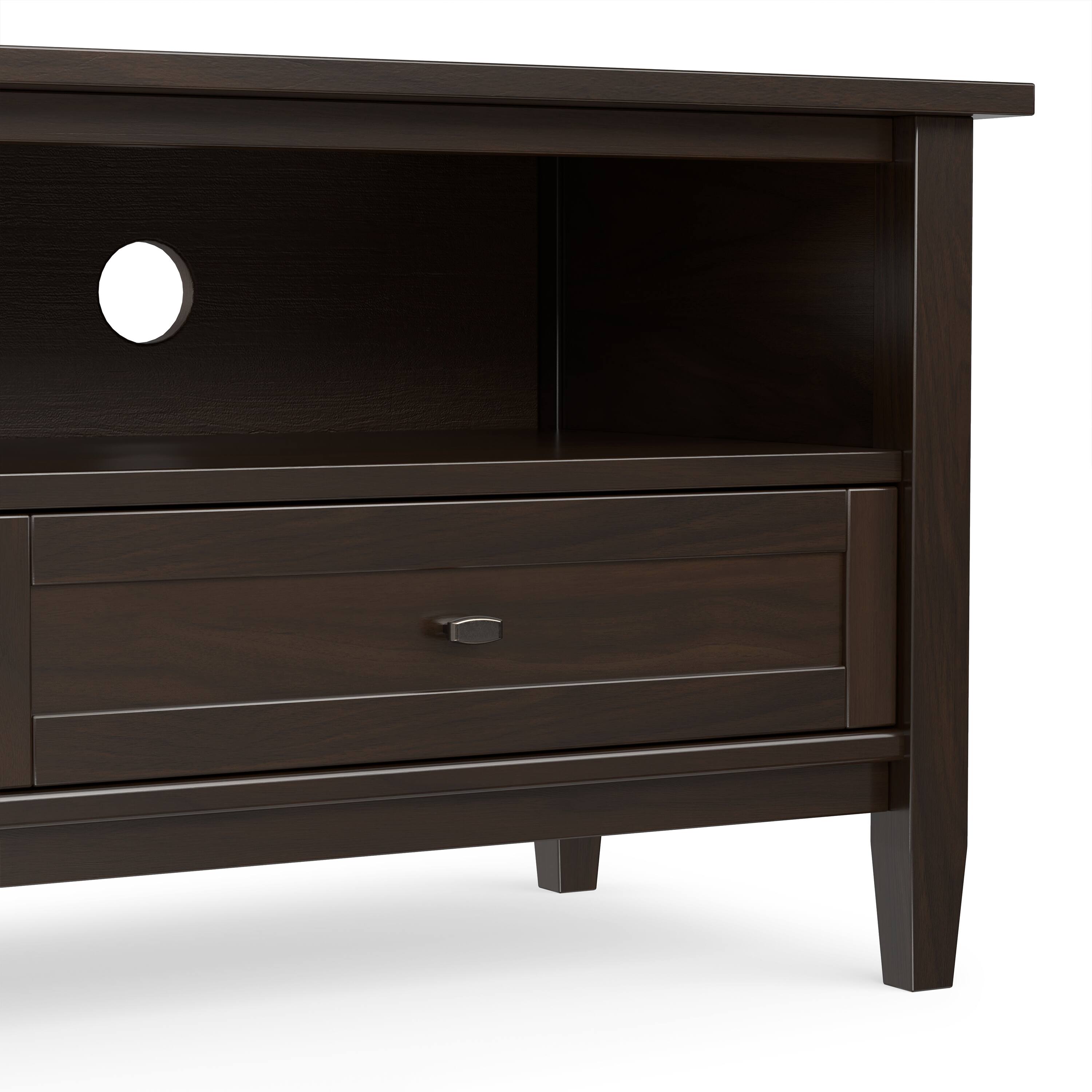 Alt View 7. Simpli Home - Warm Shaker SOLID WOOD 72 inch Low TV Media Stand in Tobacco Brown For TVs up to 80 inches - Tobacco Brown.