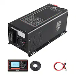 VEVOR - Pure Sine Wave Inverter Charger, 2000W, DC 12V to AC 120V Power Inverter with LCD Display, Remote Control, Low Frequency - Black