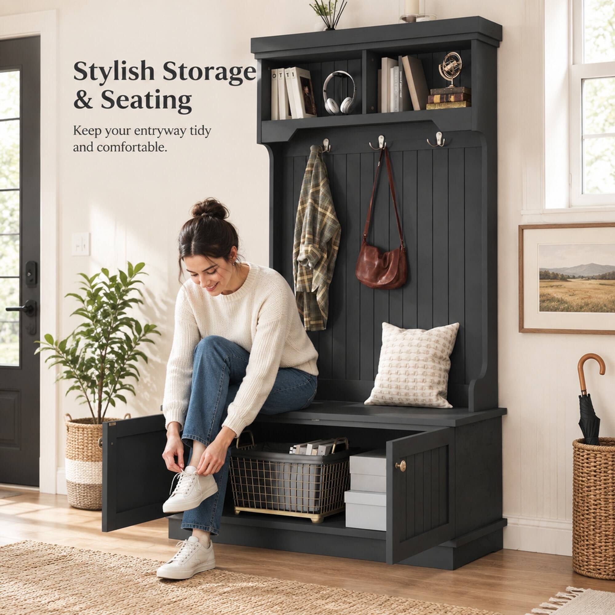 Stylish Storage & Seating  
Keep your entryway tidy and comfortable.