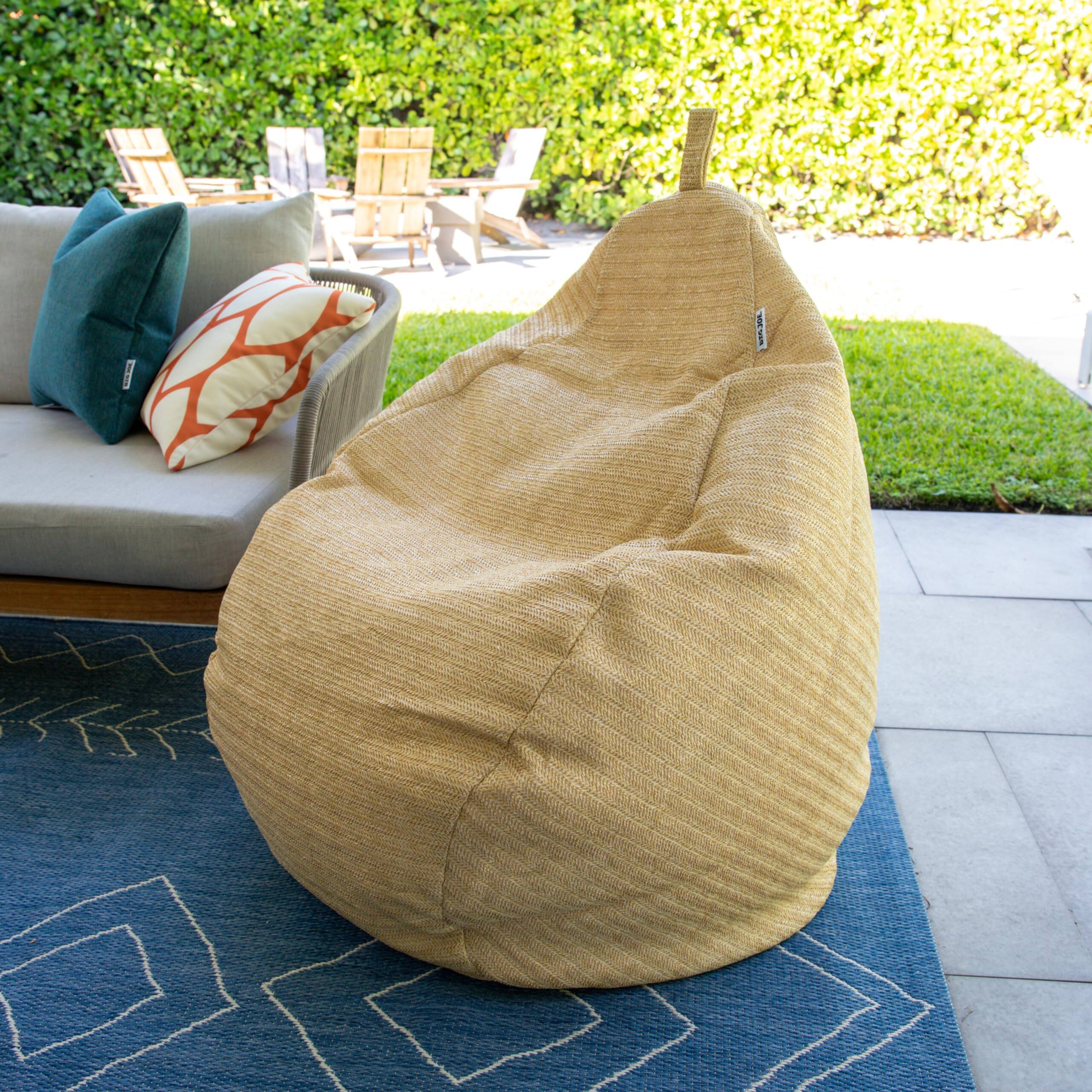 Back. Fabibe - Big Joe Tuffet Weatherproof Bean Bag Chair, Natural Basket Weave, Breathable Weather Resistant Fabric, 2.5 feet Teardrop - Natural Tuffet.