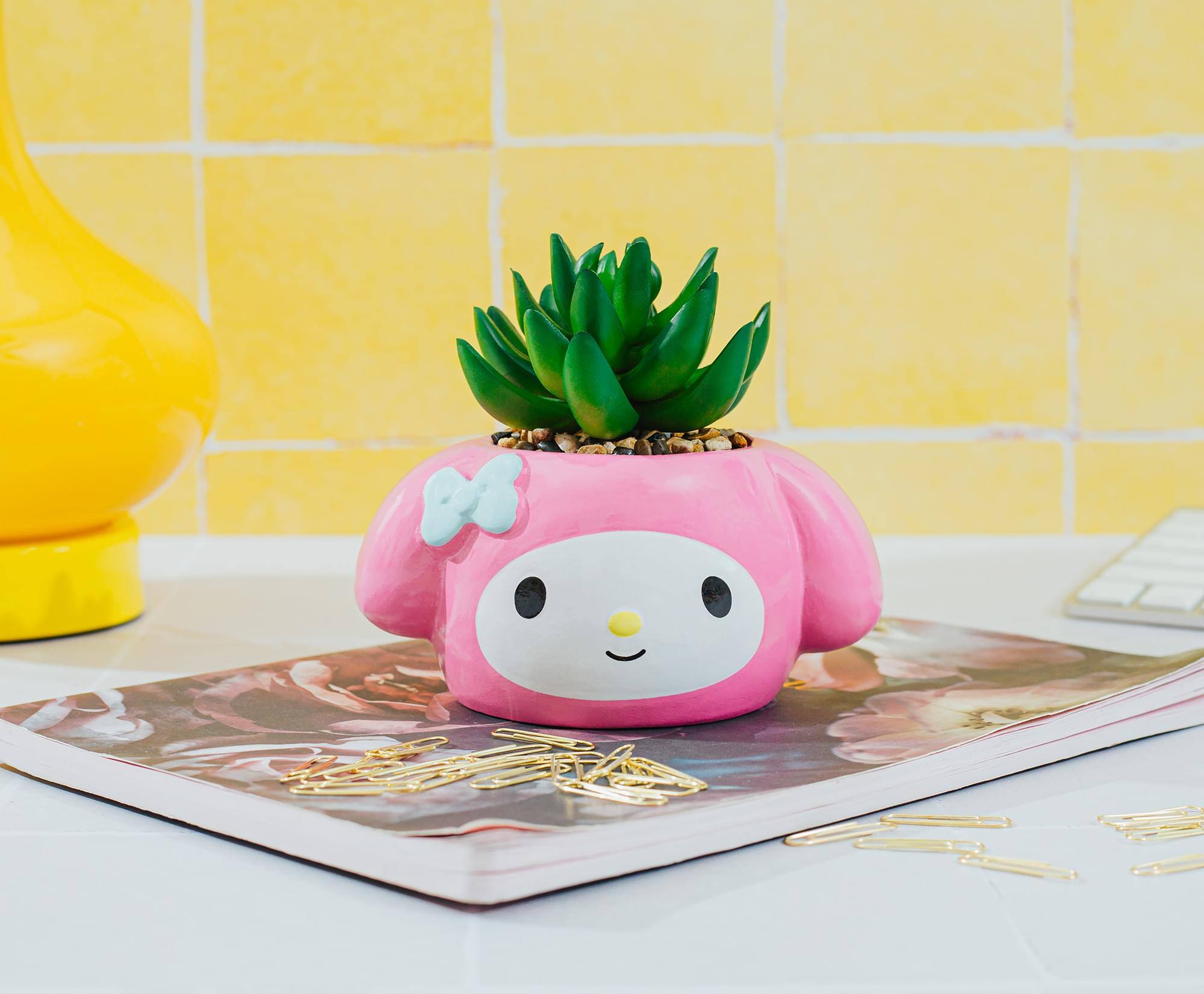 Alt View 5. Silver Buffalo - Sanrio My Melody 3-Inch Ceramic Mini Planter With Artificial Succulent - Pink.