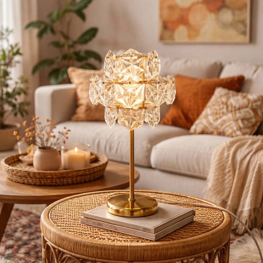 Front. FC Design - 26"H Bronze Vase w/ Symmetrical Faux Crystal Design Shade Table Lamp.