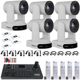 5 x PTZOptics Move 4K PTZ Camera with 30x Zoom (White) (PT30X-4K-WH-G3) + SuperJoy PTZ Controller