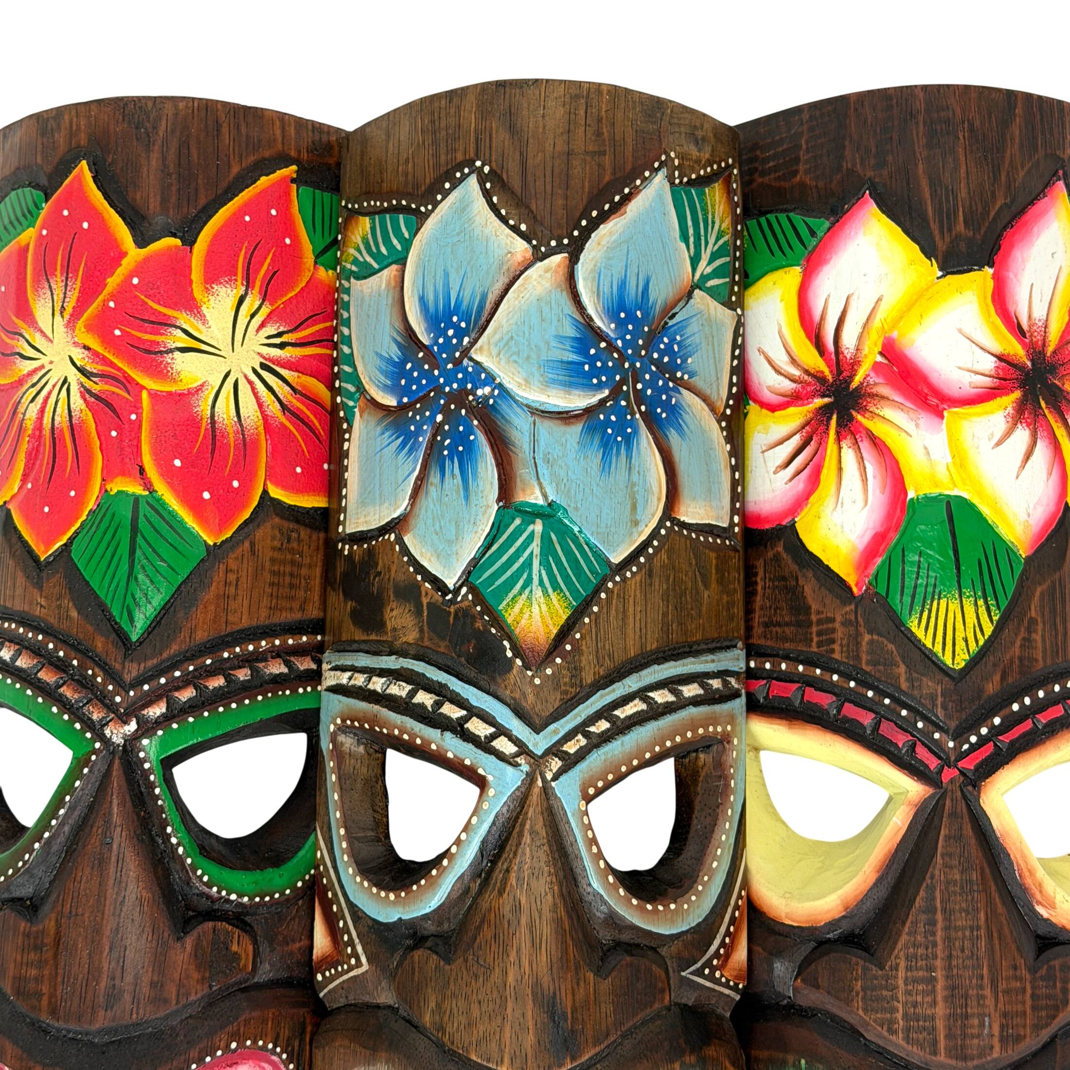 Alt View 9. Zeckos - Hand Carved Wooden Tiki Mask Wall Sculptures Set of 3 Tropical 19 Inch - Multicolored.