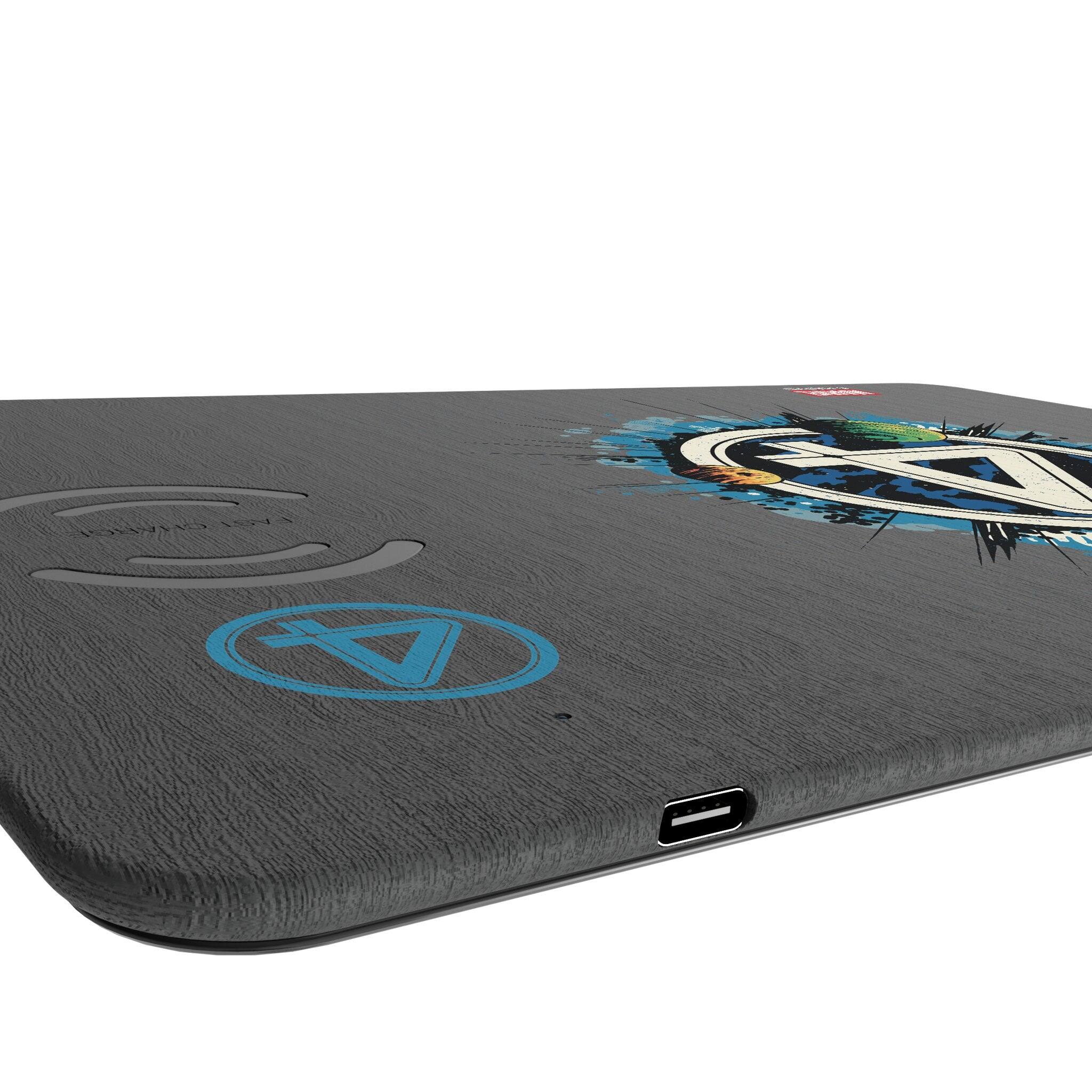 Left. Keyscaper - Marvel Badge 15-Watt Wireless Charger and Mouse Pad - Fantastic Four 2.