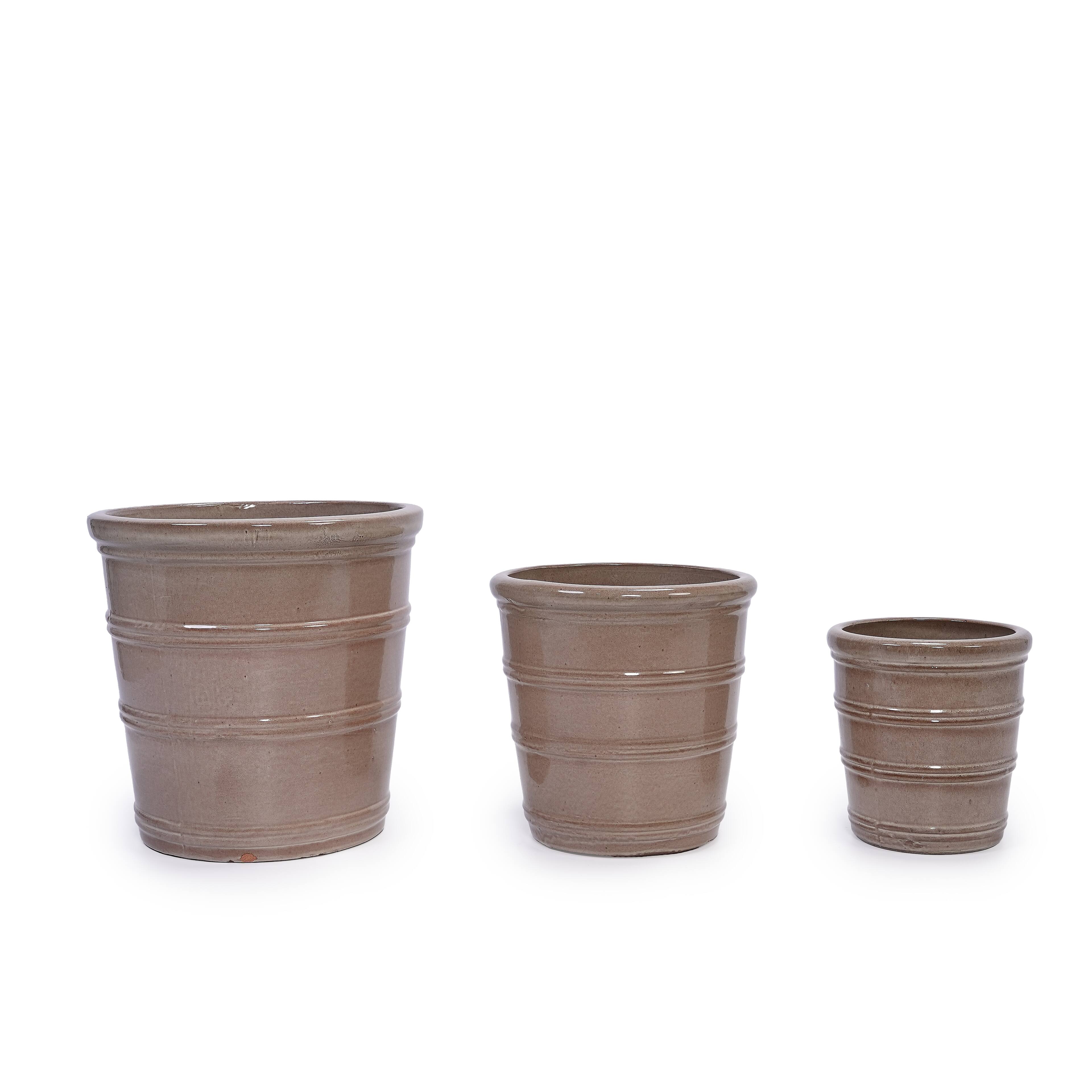 Angle. Loheer - Ceramic Planter Set Loheer Handmade Taupe Plant Pots Set of 3 for Succulents Herbs Indoor Outdoor 16 13 10 Inch.