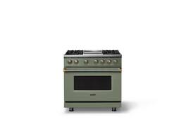 Viking - 36"W. Pro5S 5.6 Cu. Ft. Freestanding Self-Clean Sealed 4B LP DF Convection Range/Grdl-Eucalyptus/Brushed Brass - Eucalyptus