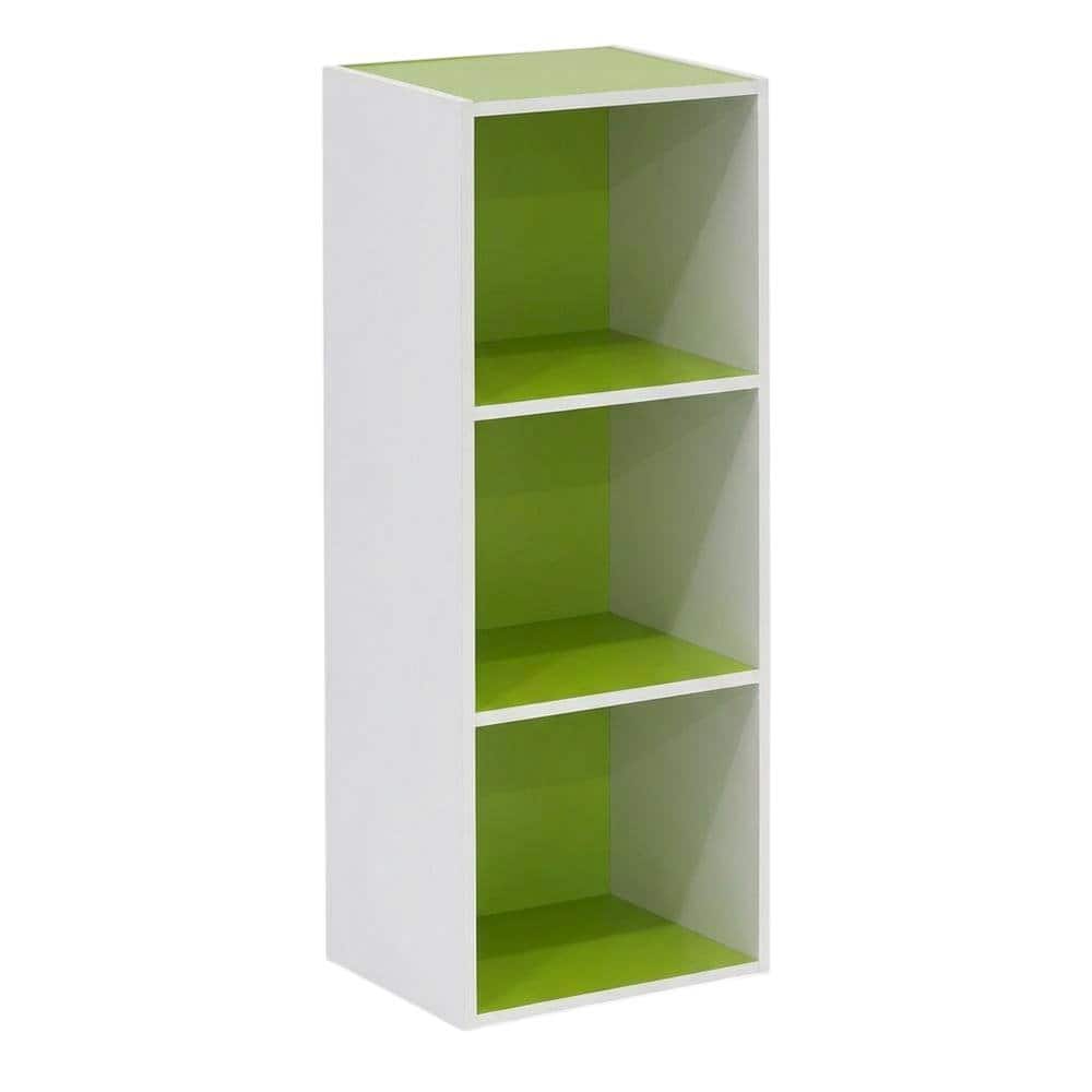 FurniFact - White/Green 3-Tier Open Shelf Bookcase with Ample Storage and Modern Design - Brown