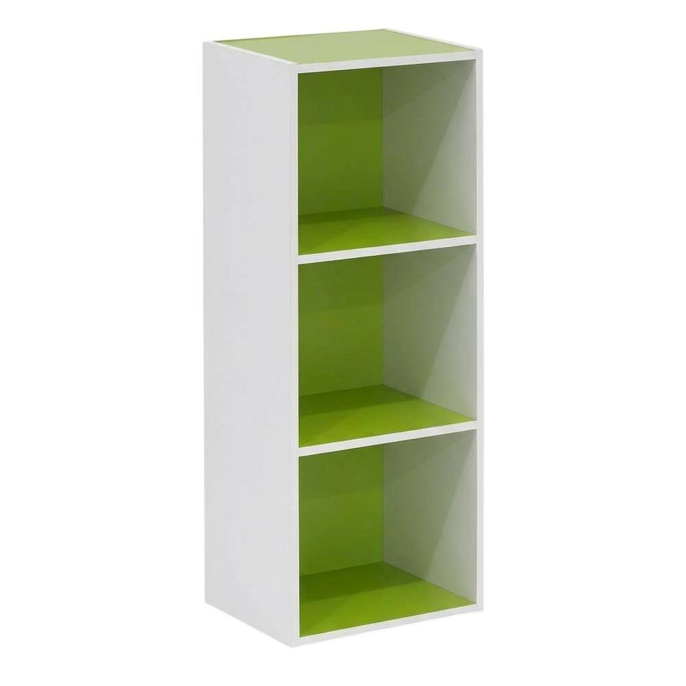 FurniFact - White/Green 3-Tier Open Shelf Bookcase with Ample Storage and Modern Design - Brown