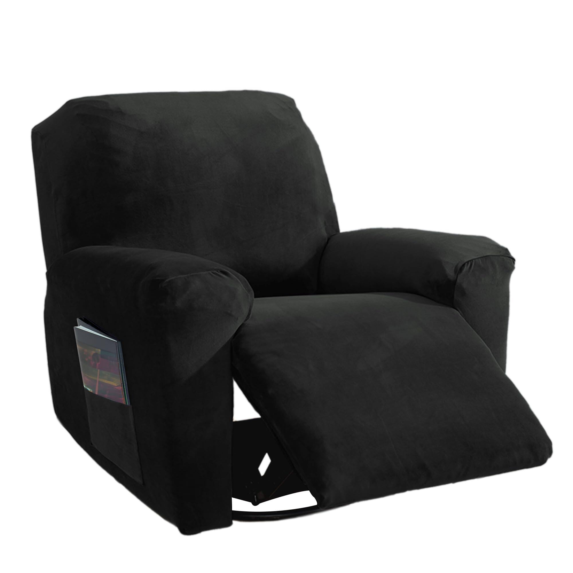 Front. Fabibe - Recliner Chair Covers, Stretchy Recliner Couch Covers, Lazy Boy Velvet Chair Covers, Sofa Cover (Black, XL 1 Seat) - Black XL 1 Seat.