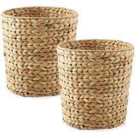 Casafield - (Set of 2) Water Hyacinth Waste Baskets Natural Woven Trash Can Bins - Natural - Hyacinth