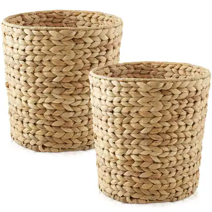 Front. Casafield - (Set of 2) Water Hyacinth Waste Baskets Natural Woven Trash Can Bins - Natural - Hyacinth.
