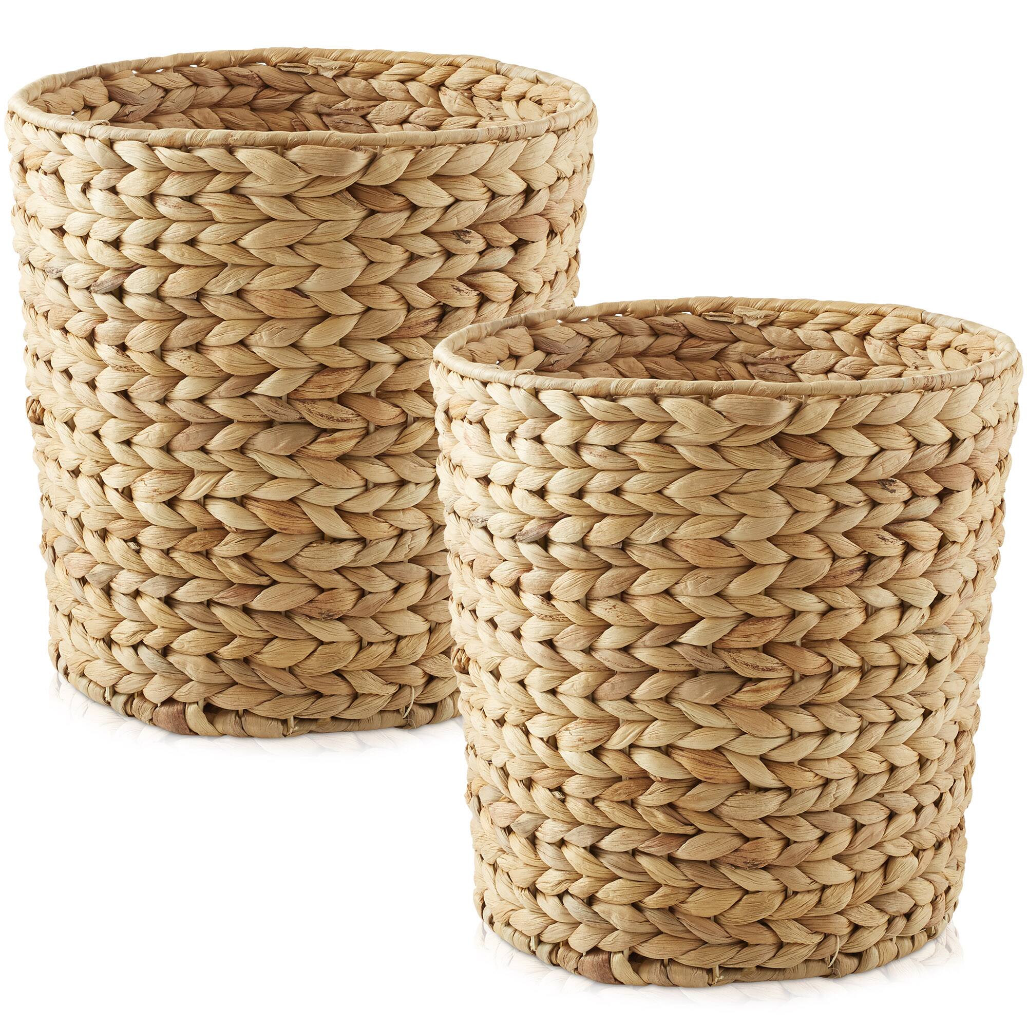 Front. Casafield - (Set of 2) Water Hyacinth Waste Baskets Natural Woven Trash Can Bins - Natural - Hyacinth.