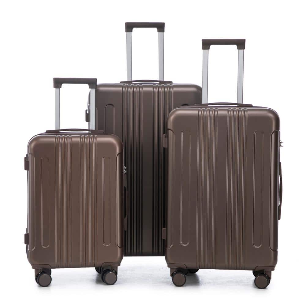 BreeBe - 20'/24'/28' 3 pcs/set in ABS Spinner Wheel Luggage, Carry on Suitcase, Matching Color, TSA Combination Lock - Brown