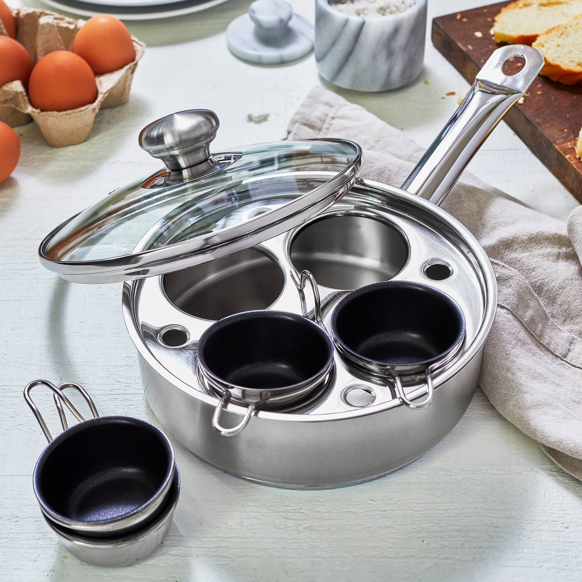 Alt View 1. Demeyere - Demeyere Resto 4-cup Stainless Steel Egg Poacher Set - Stainless Steel.